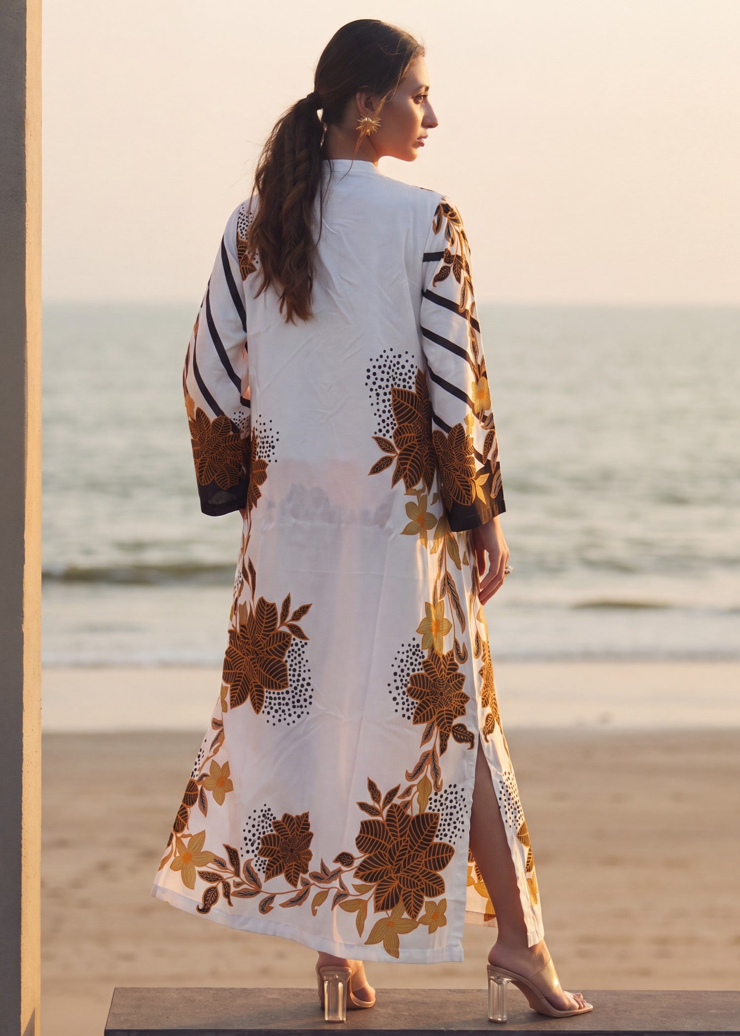 poly silk Kaftan in White