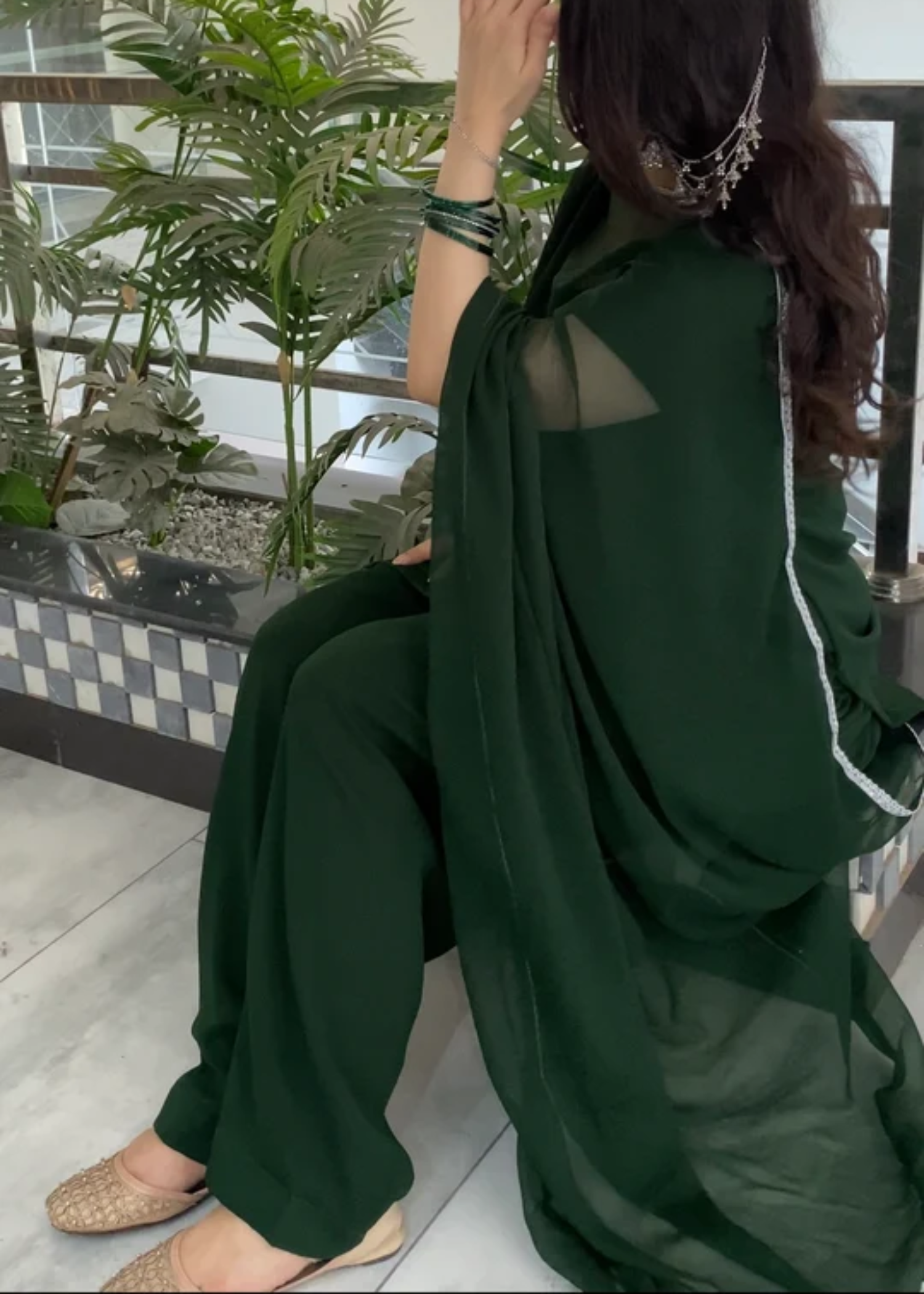 georgette Kurta Set in Bottle green