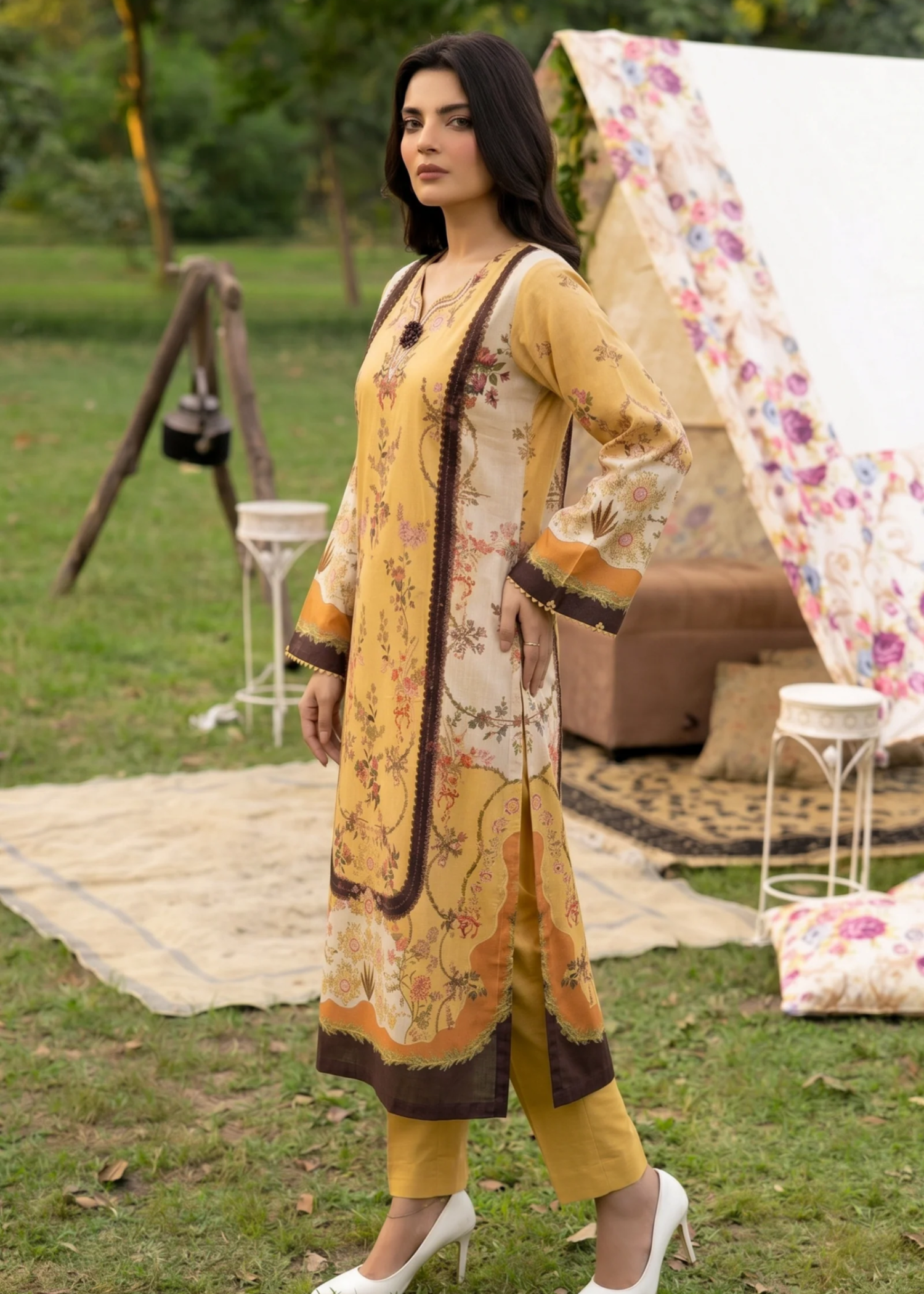 raw silk Kurta Set in Yellow