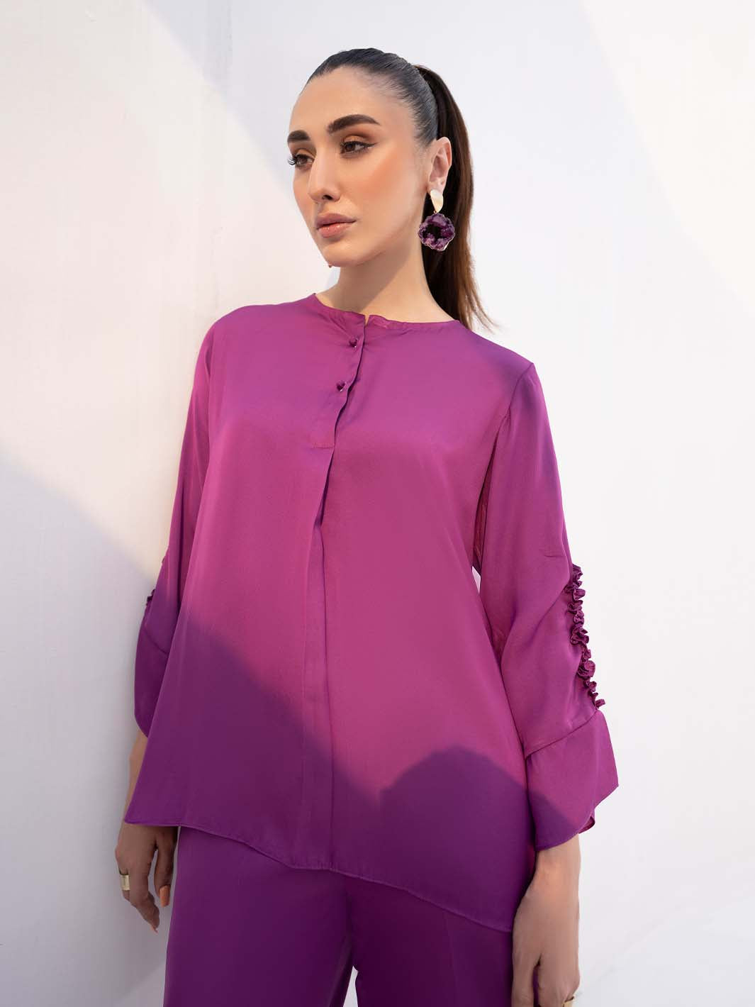 poly silk Co ord Sets in Purple