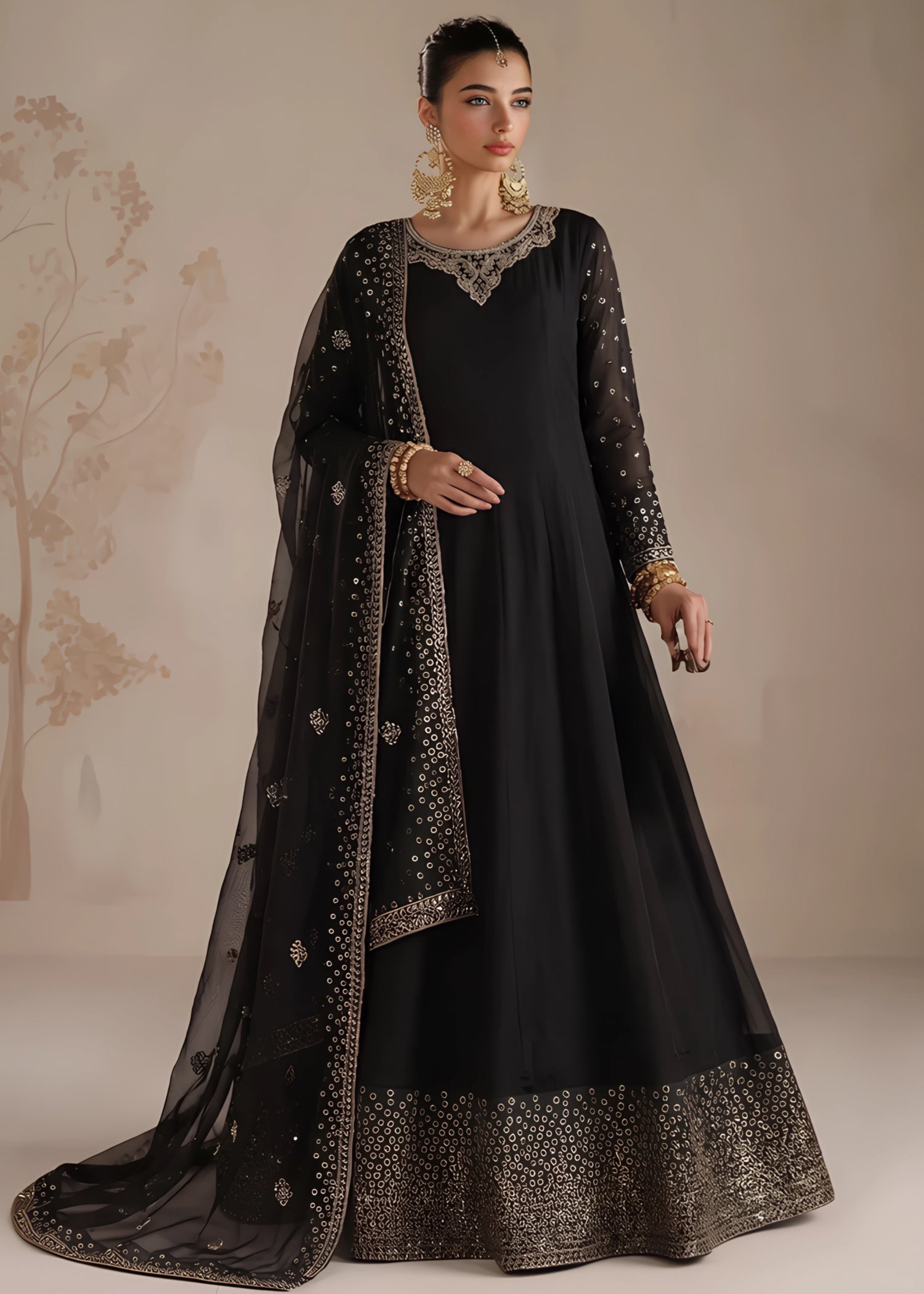 chiffon Pishwas in Black