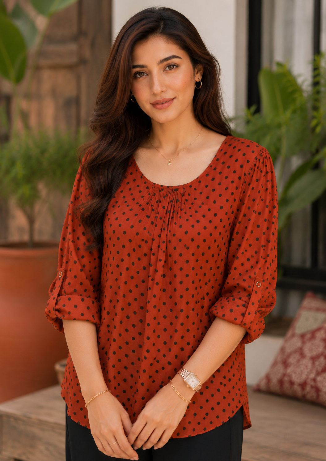 chiffon Top in Rust orange