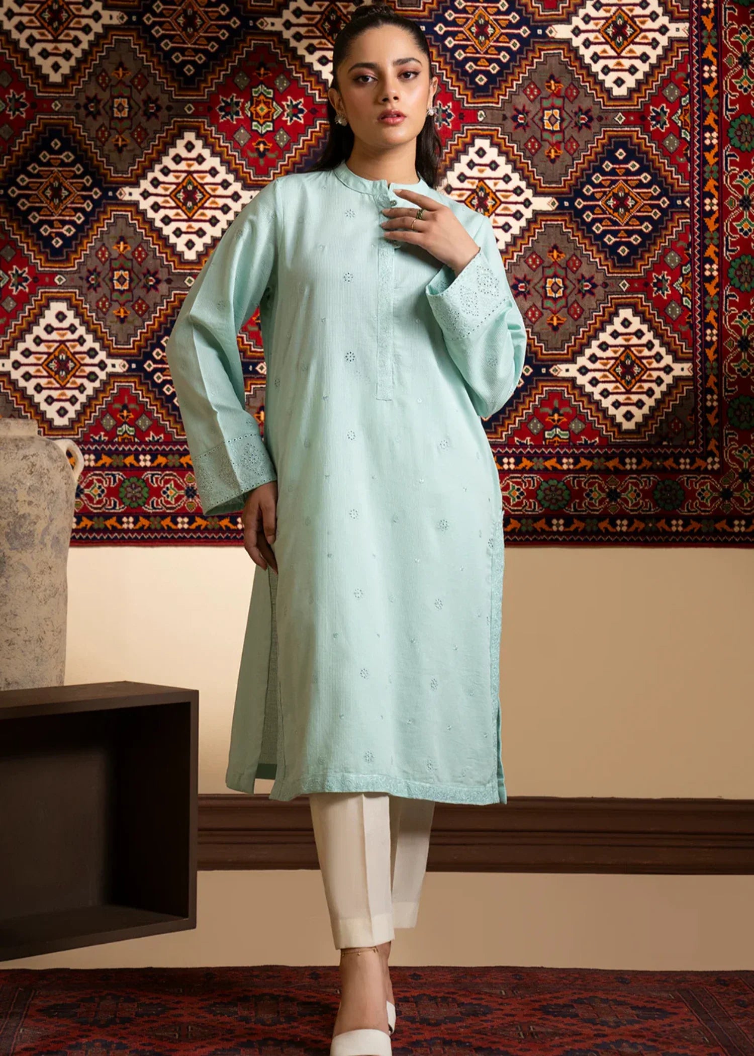 lawn Kurti in Light blue