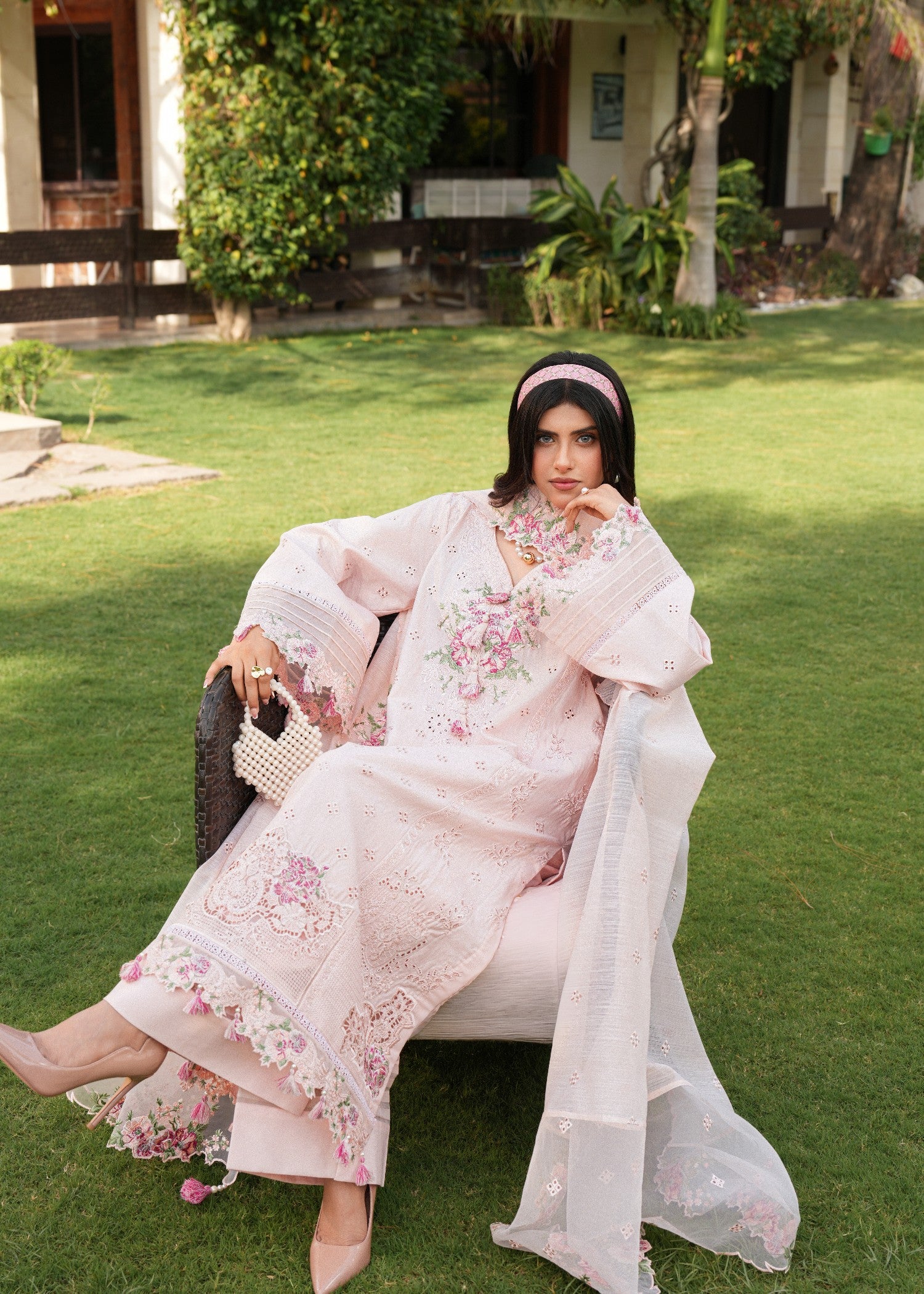 cotton Kurta Set in Pink lace