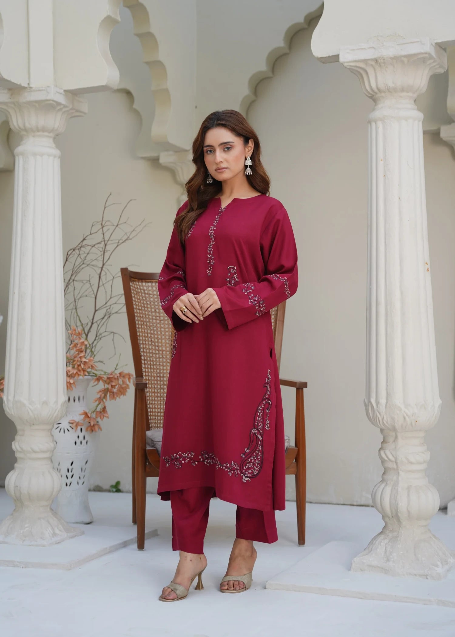 silk karandi Kurta Set in Red