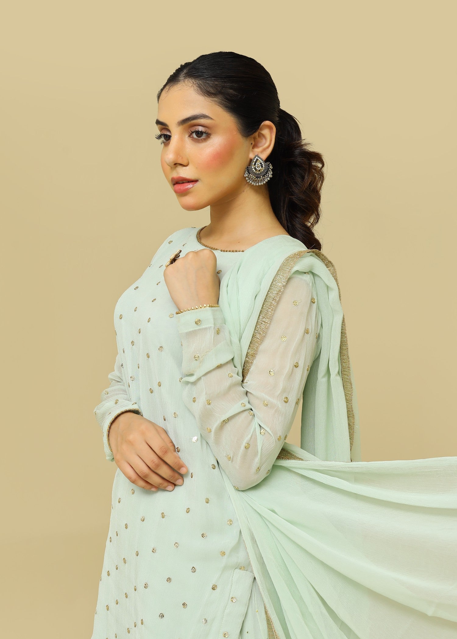 chiffon Sharara in Tea green