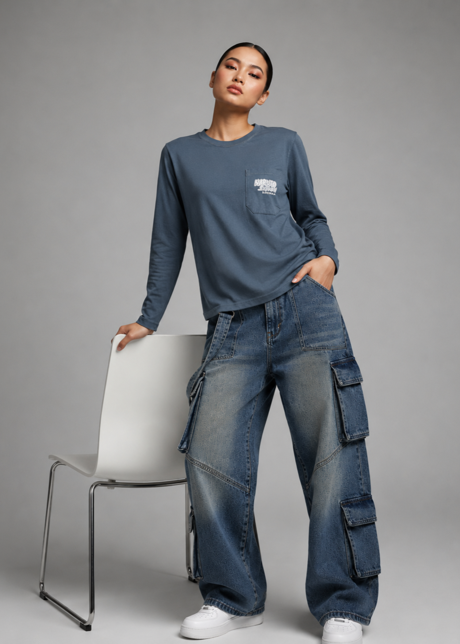 cotton jersey T Shirt in Steel blue