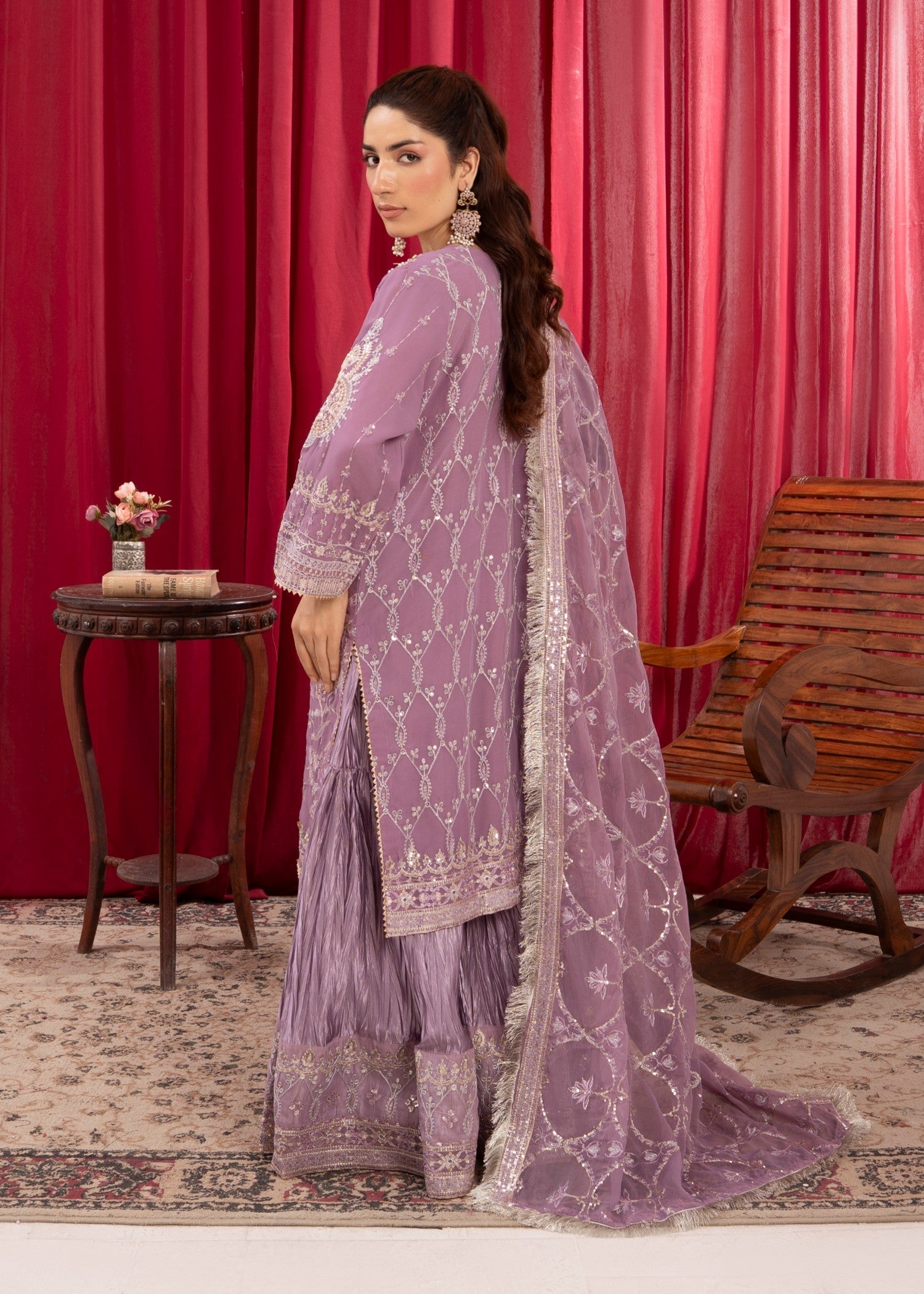 chiffon Angrakha in Mauve pink