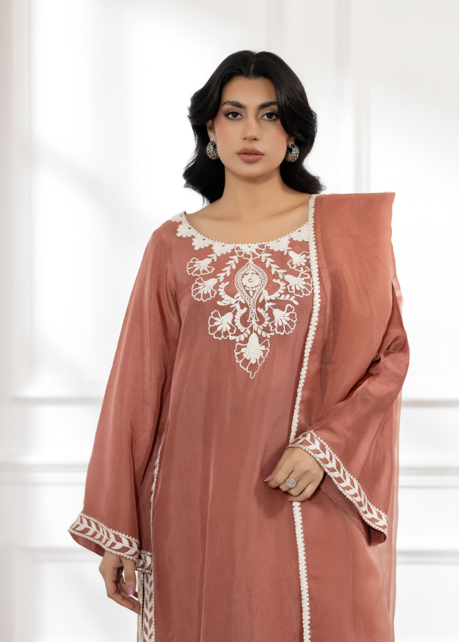 tissue silk Kurta Set in Pecan brown