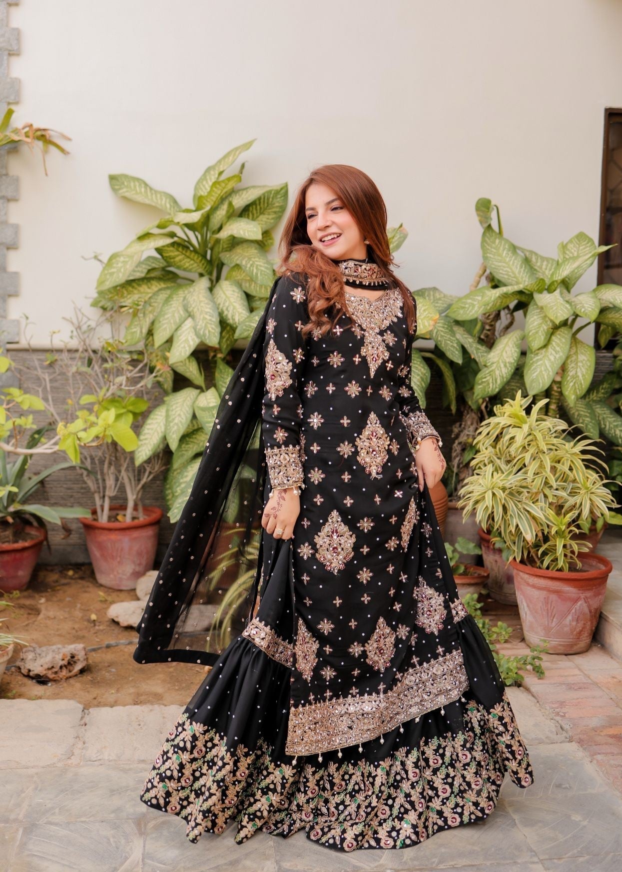 chiffon Gharara in Black