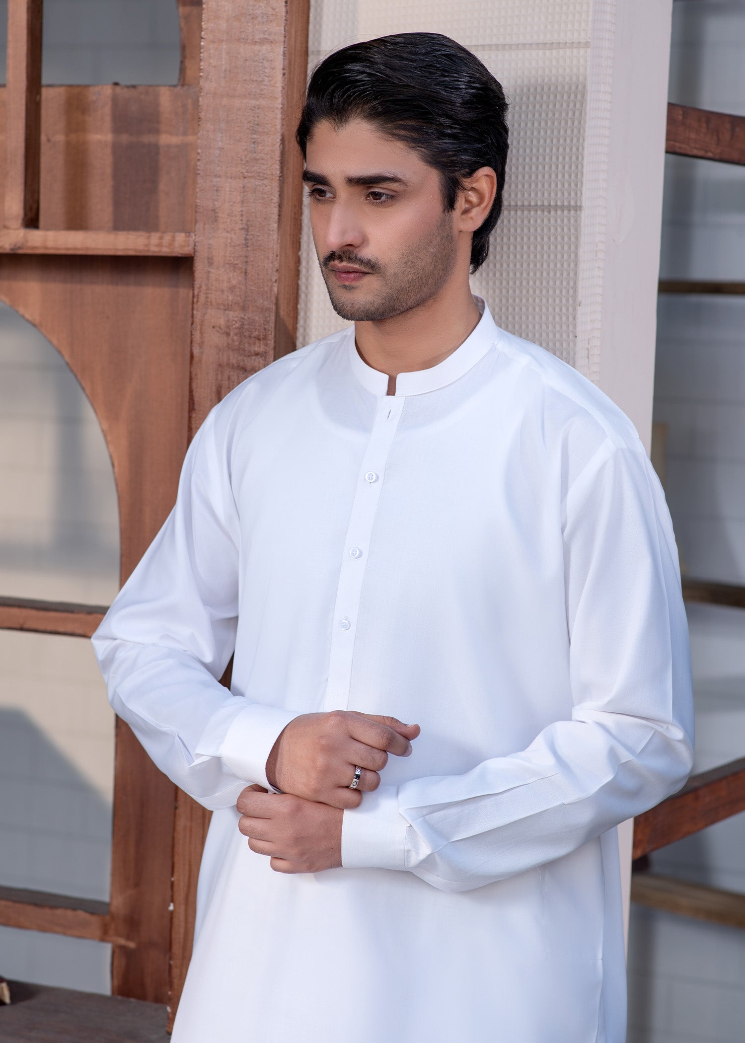 wash & wear Shalwar Kameez in Off-white by Buraq