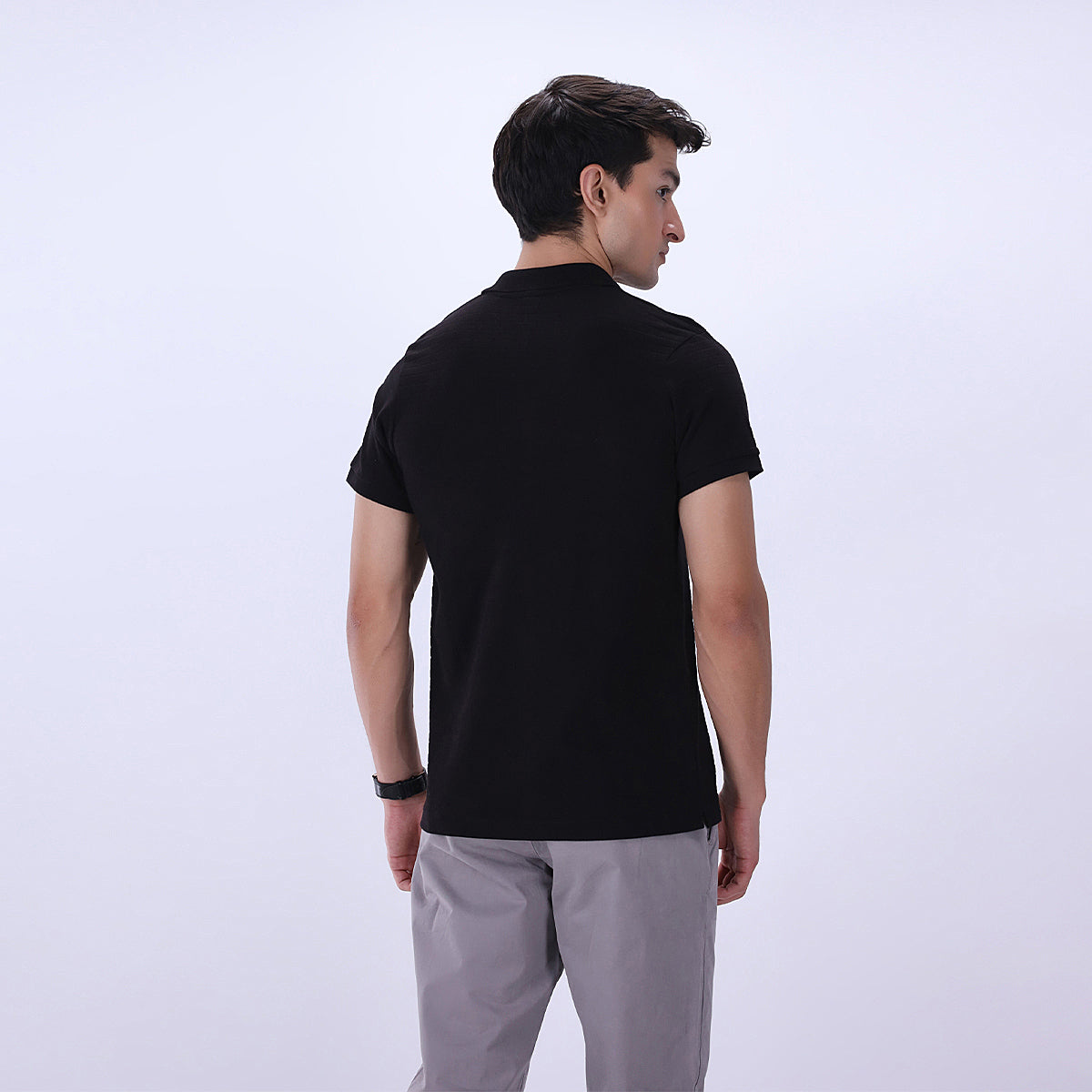 cotton dobby Polo Shirt in Black