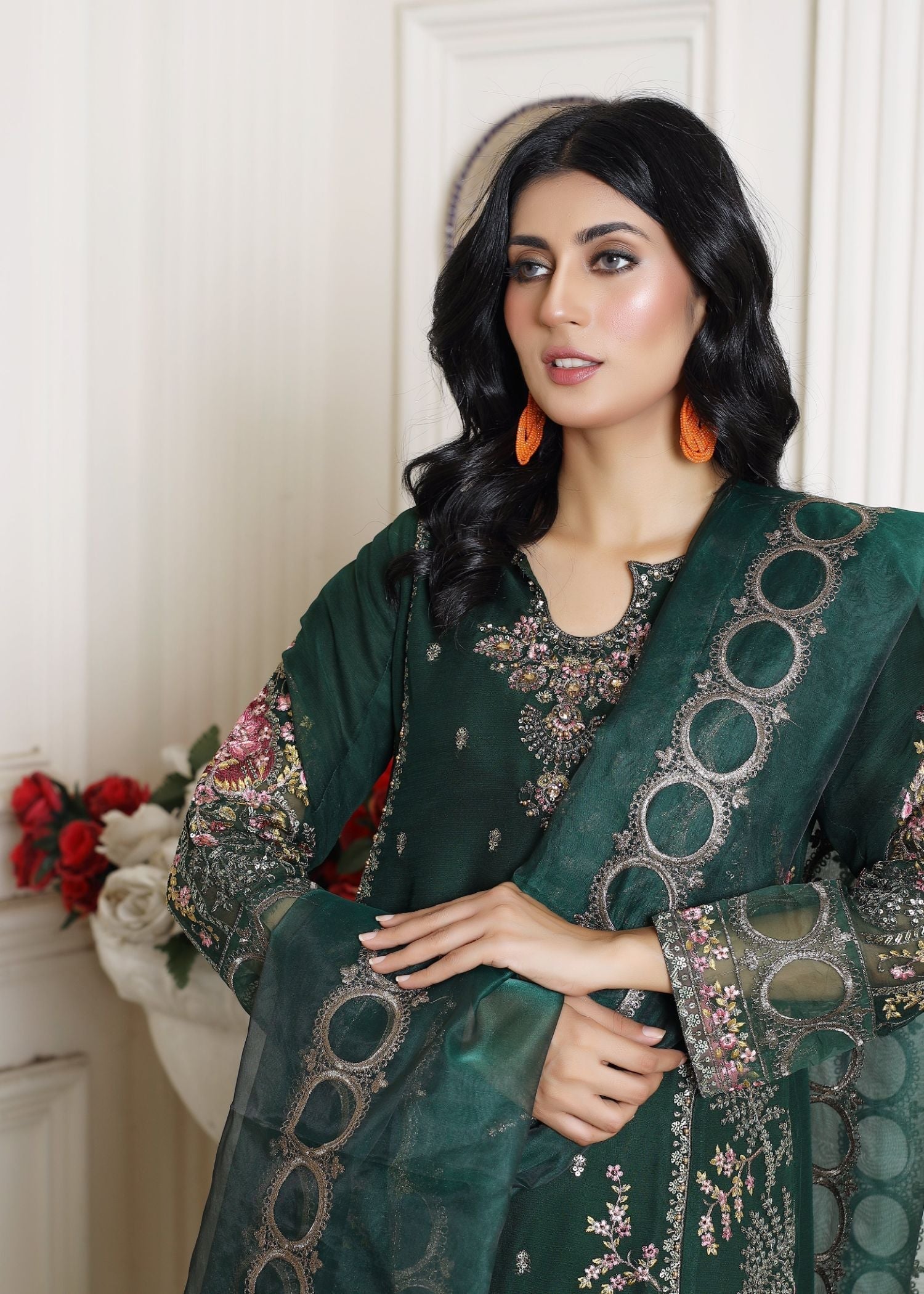 chiffon Gharara in Green