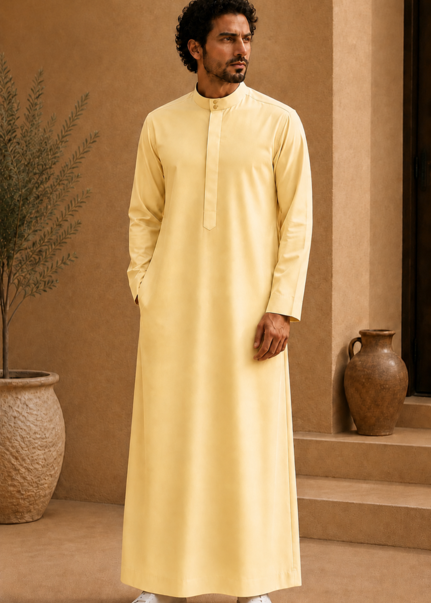 wash & wear Kurta in Pale yellow