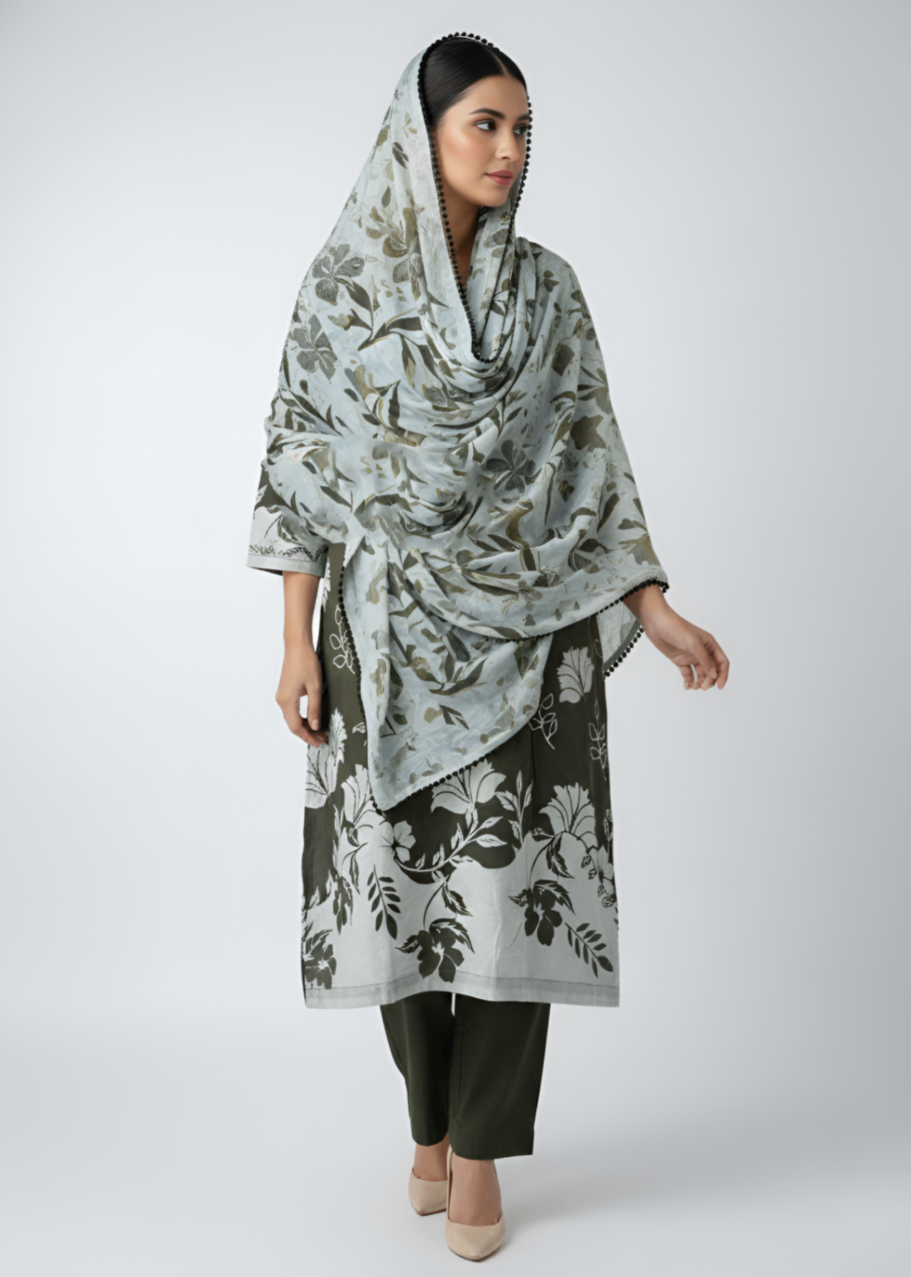 cambric Kurta Set in Green