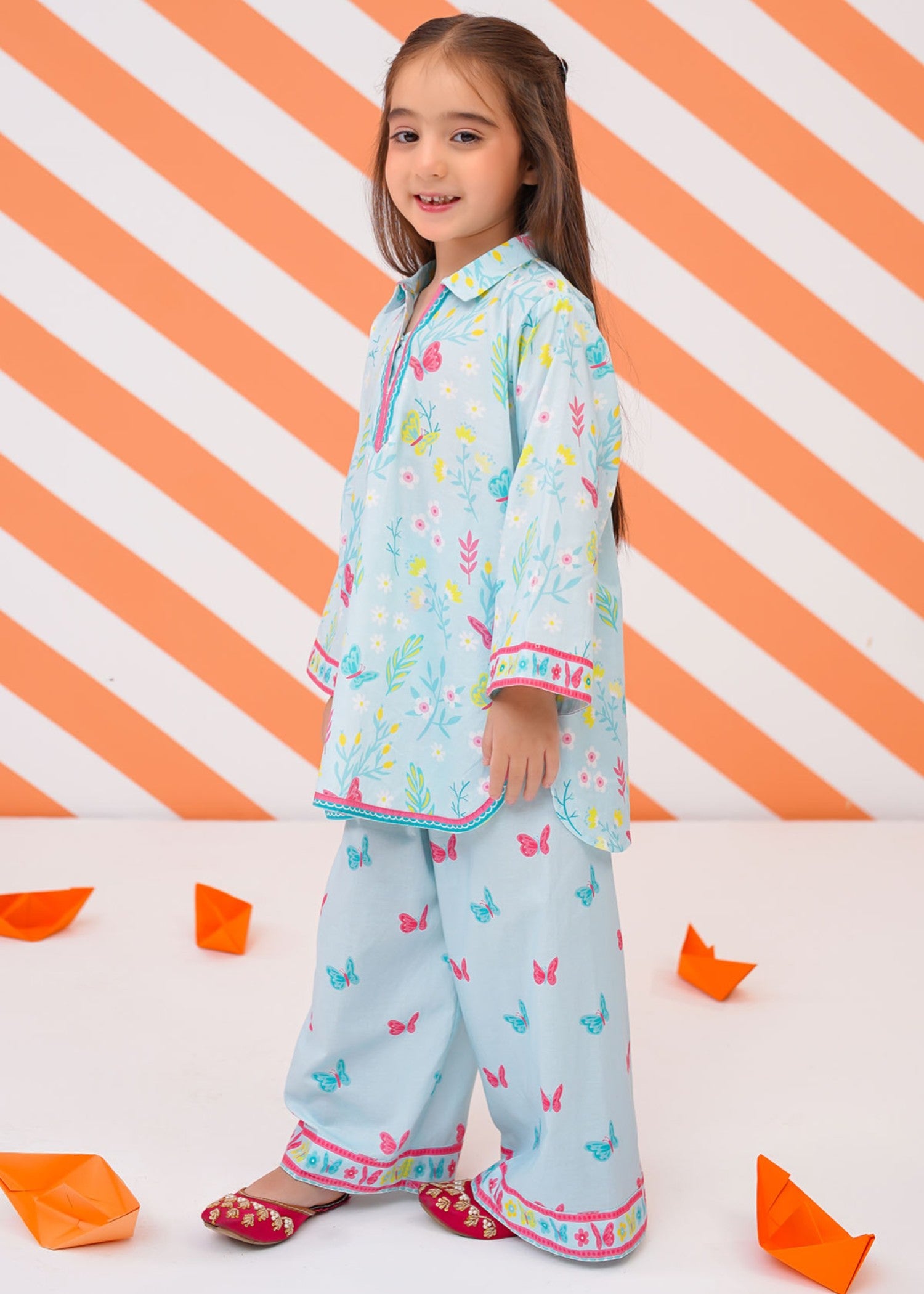 lawn cotton Kurta Set in Arctic blue