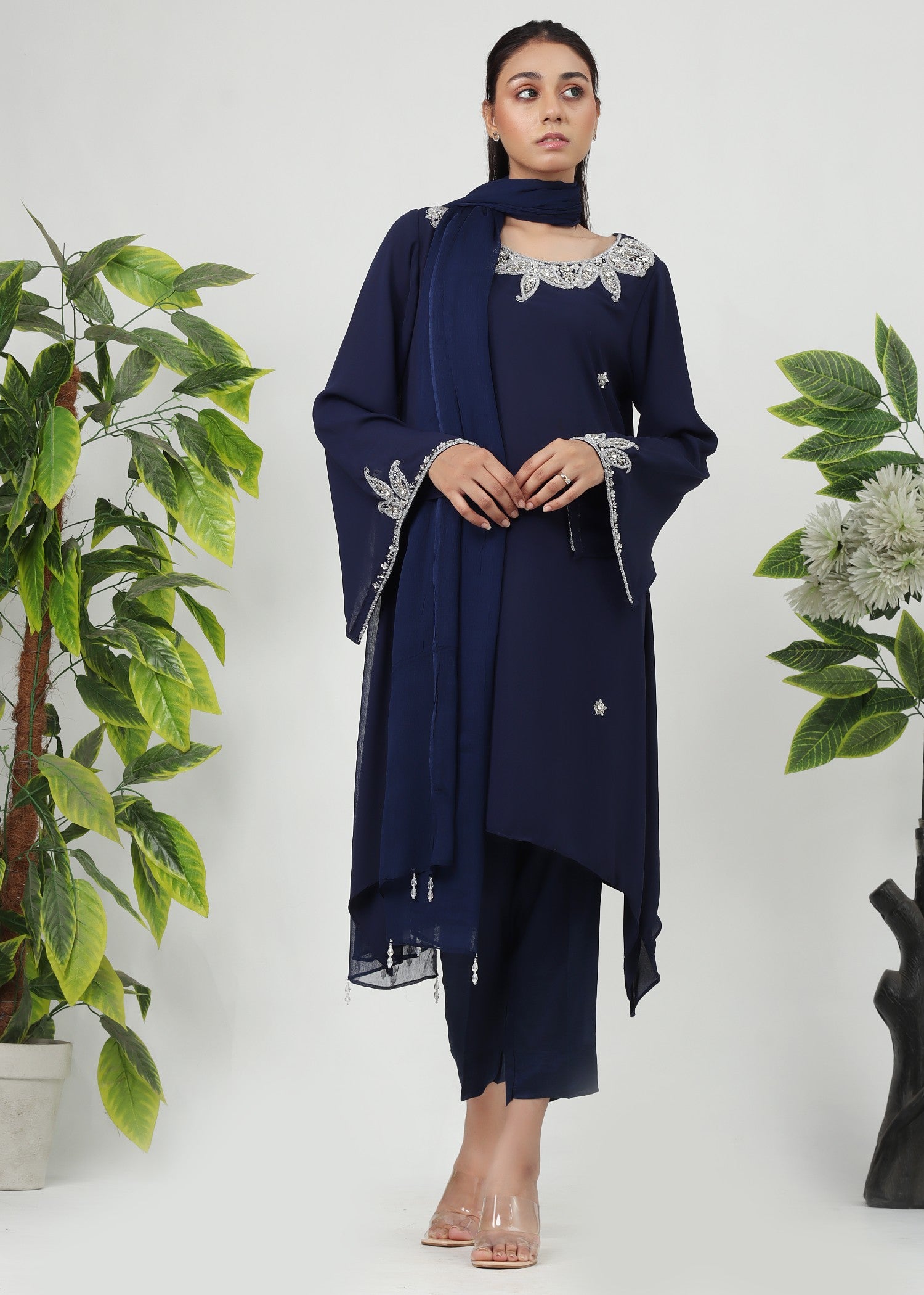 georgette chiffon Kurta Set in Navy blue, midnight blue, dark blue