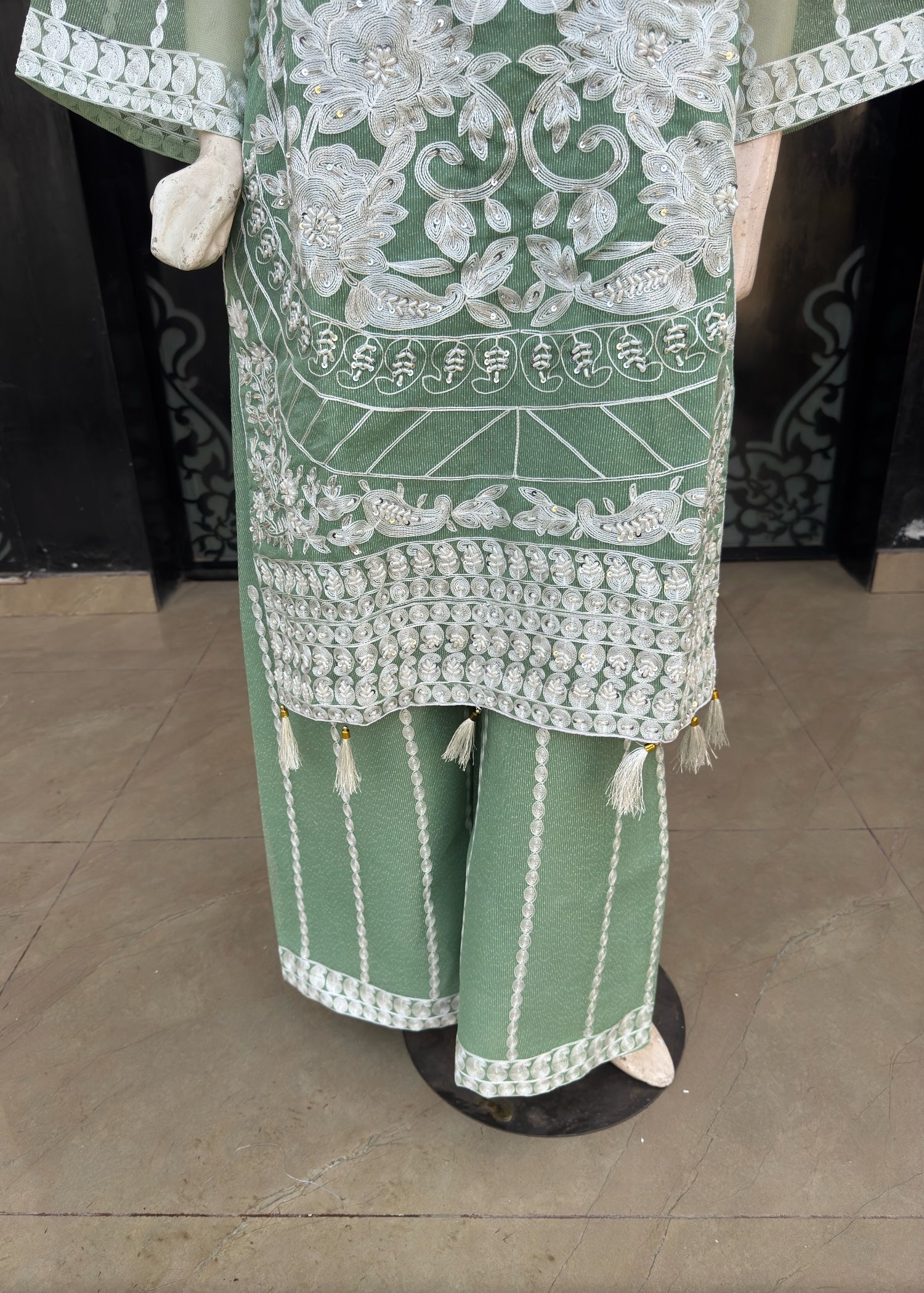khaddi net Kurta Set in Mint green