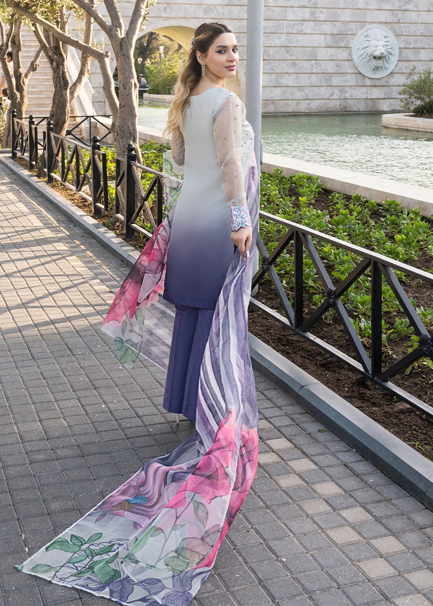 organza Kurta Set in Lavender, purple heart