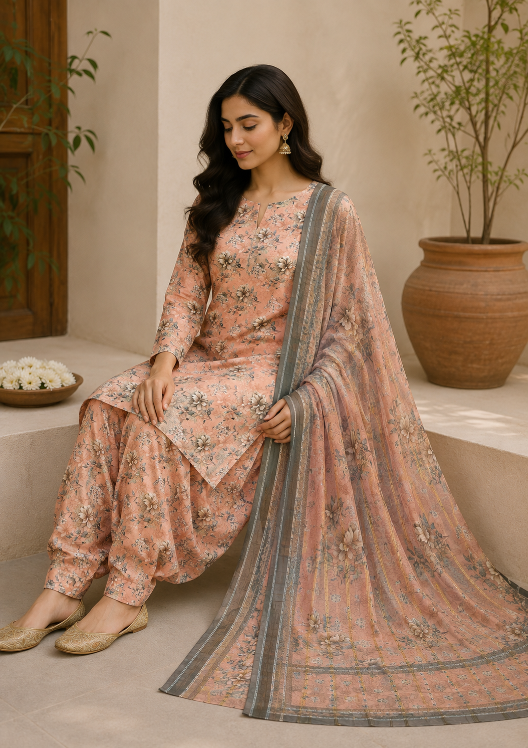 swiss lawn Unstitched in Peach pink