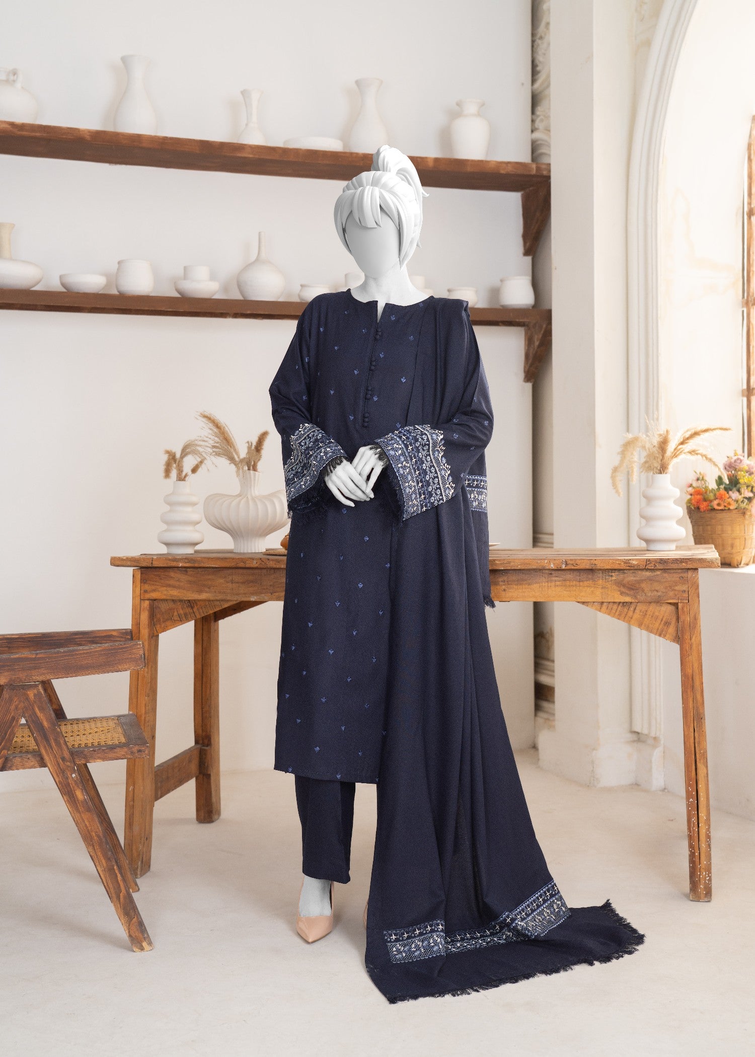 karandi Kurta Set in Navy blue
