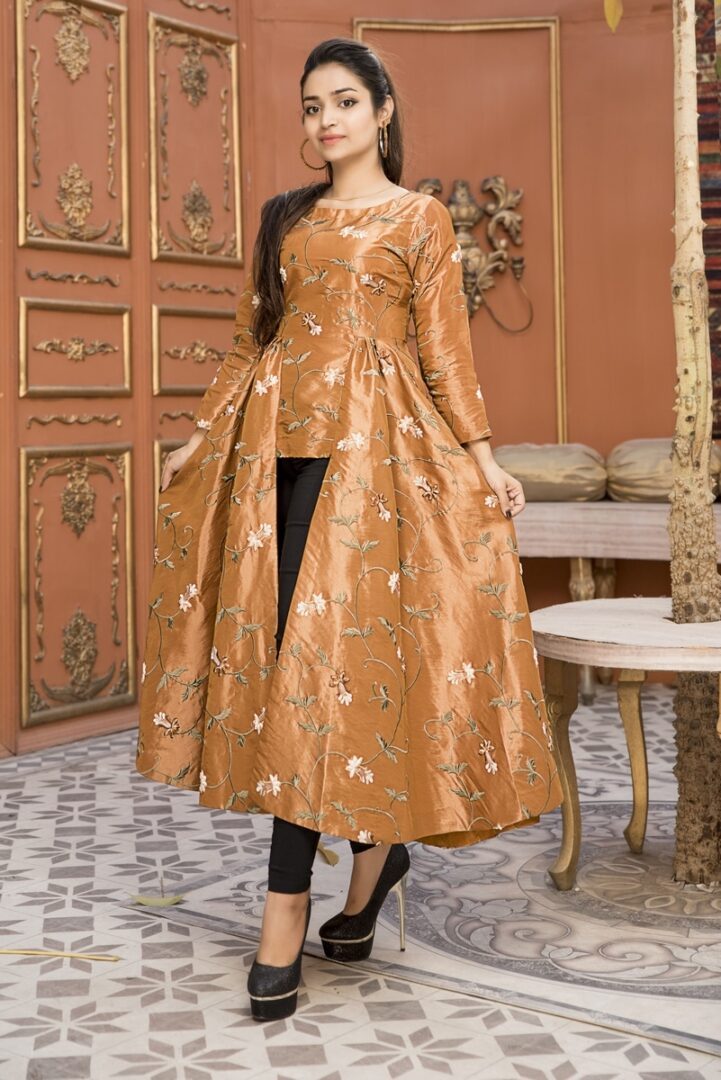 silk Dress in Sand brown