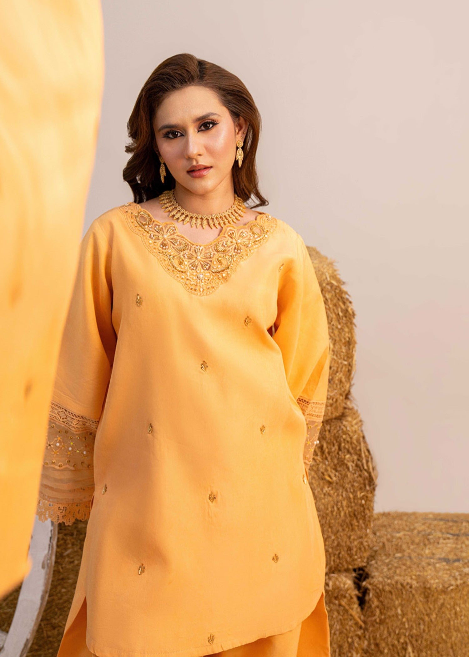 viscose Kurta Set in Orange