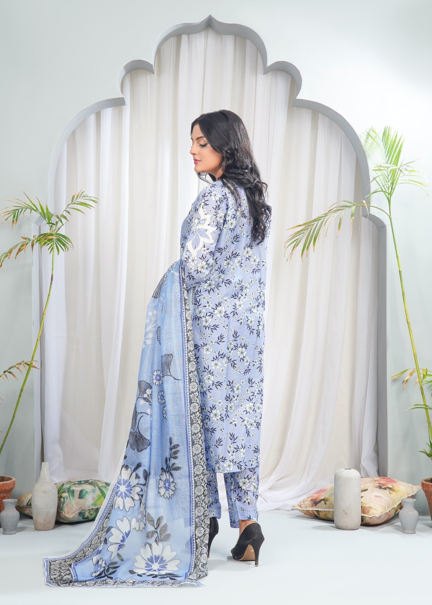 lawn cotton Kurta Set in Duck egg grey