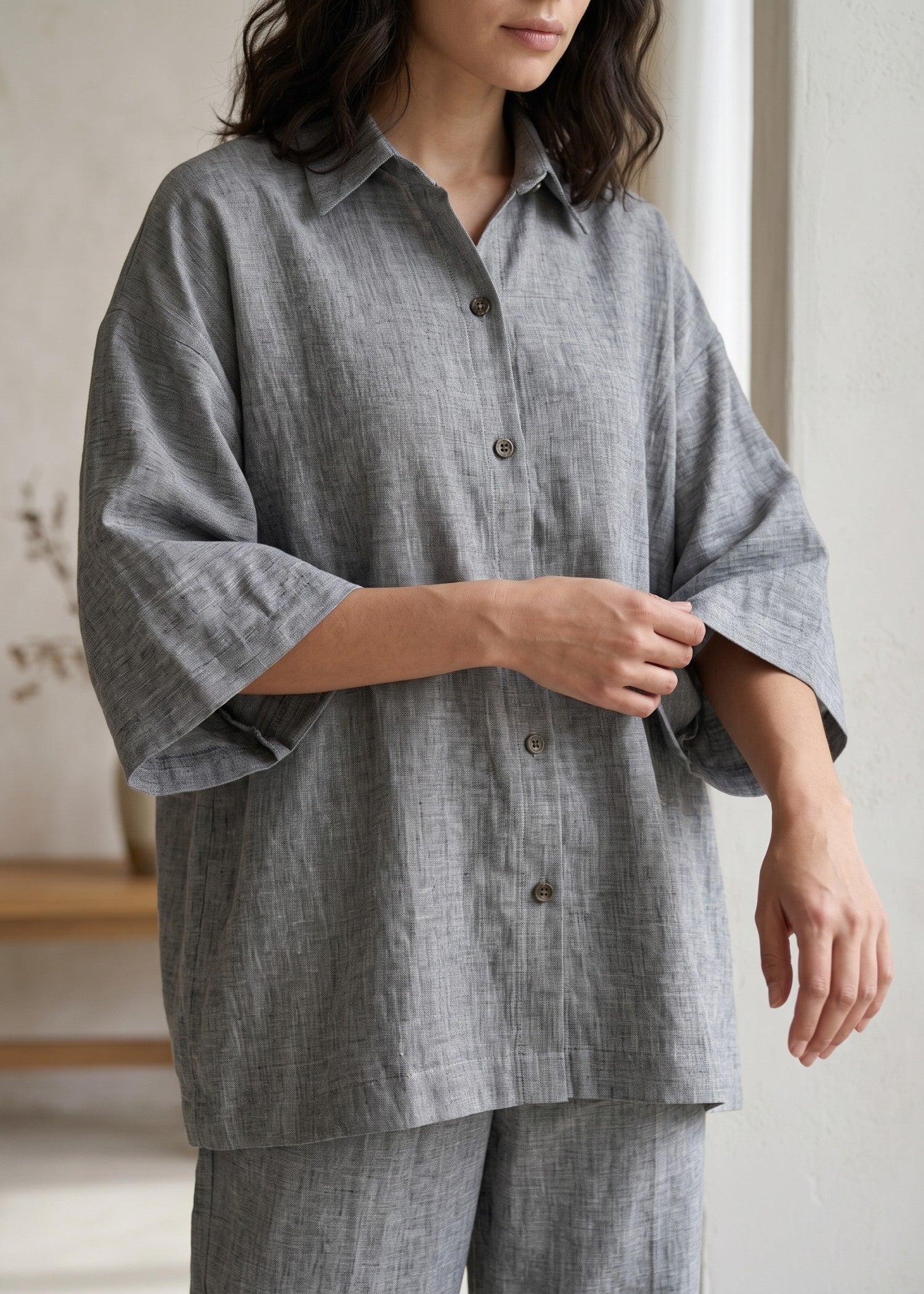 blended linen Co Ord Sets in Grey