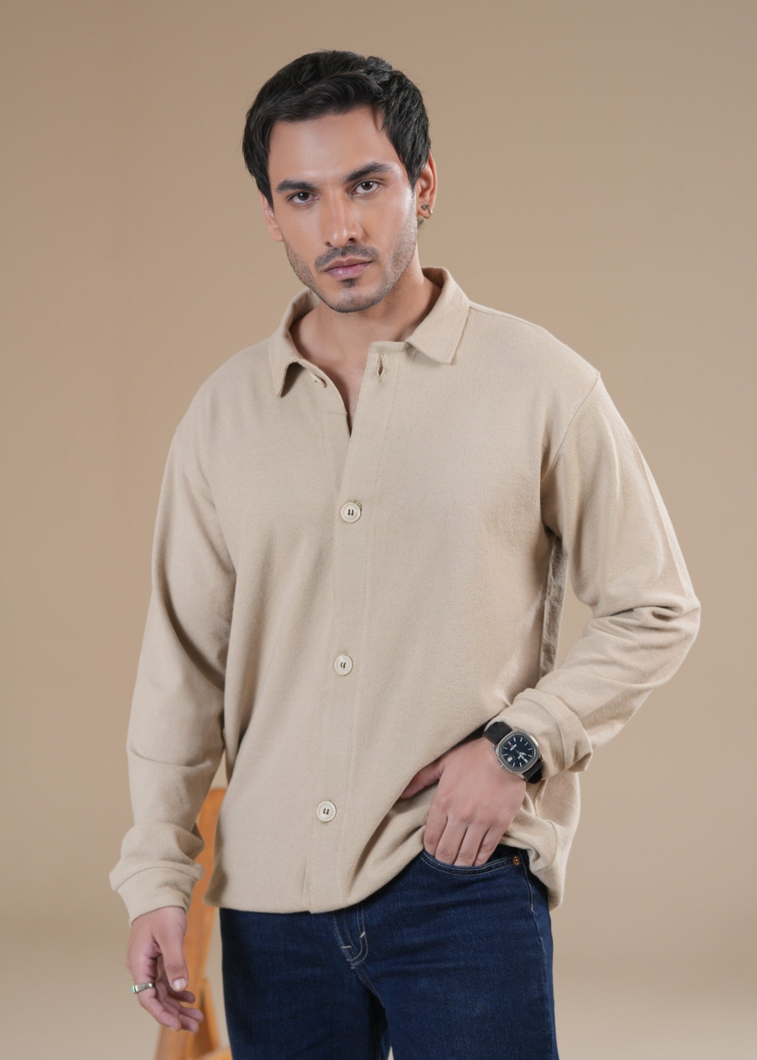 jersey knit Casual Shirt in Beige