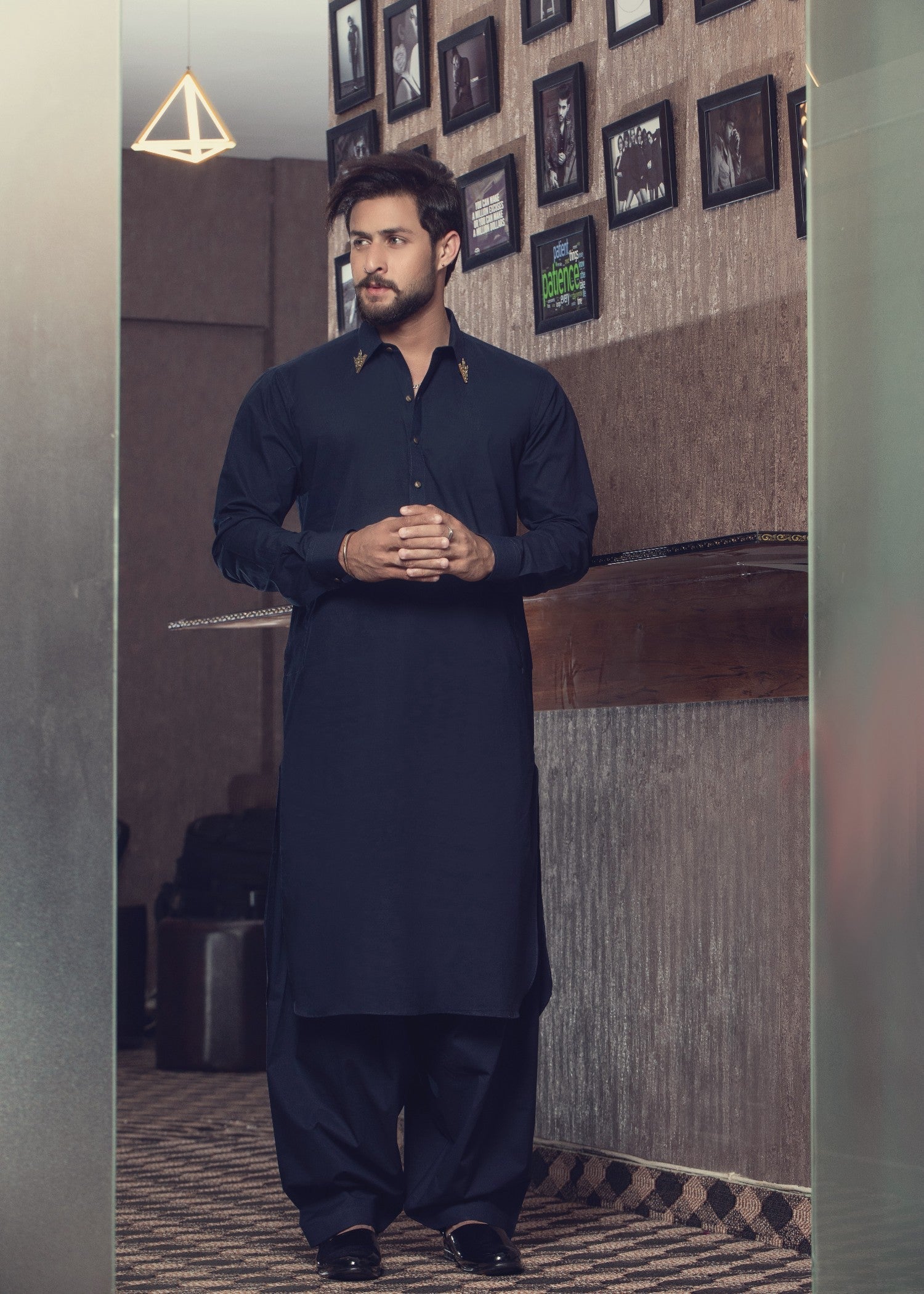 cotton satin Shalwar Kameez in Navy blue
