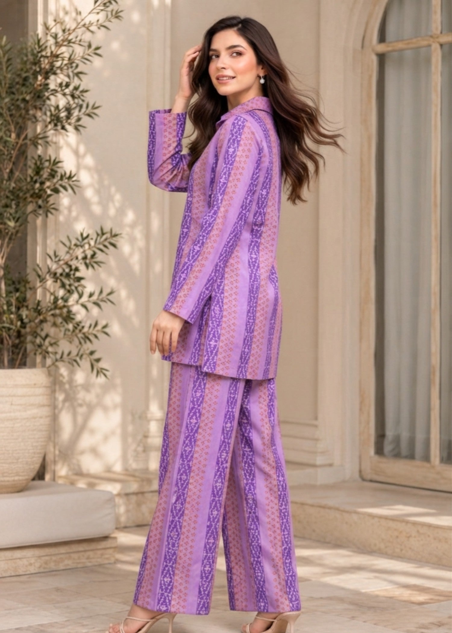 silk Co ord Sets in Lavender, bright lavender