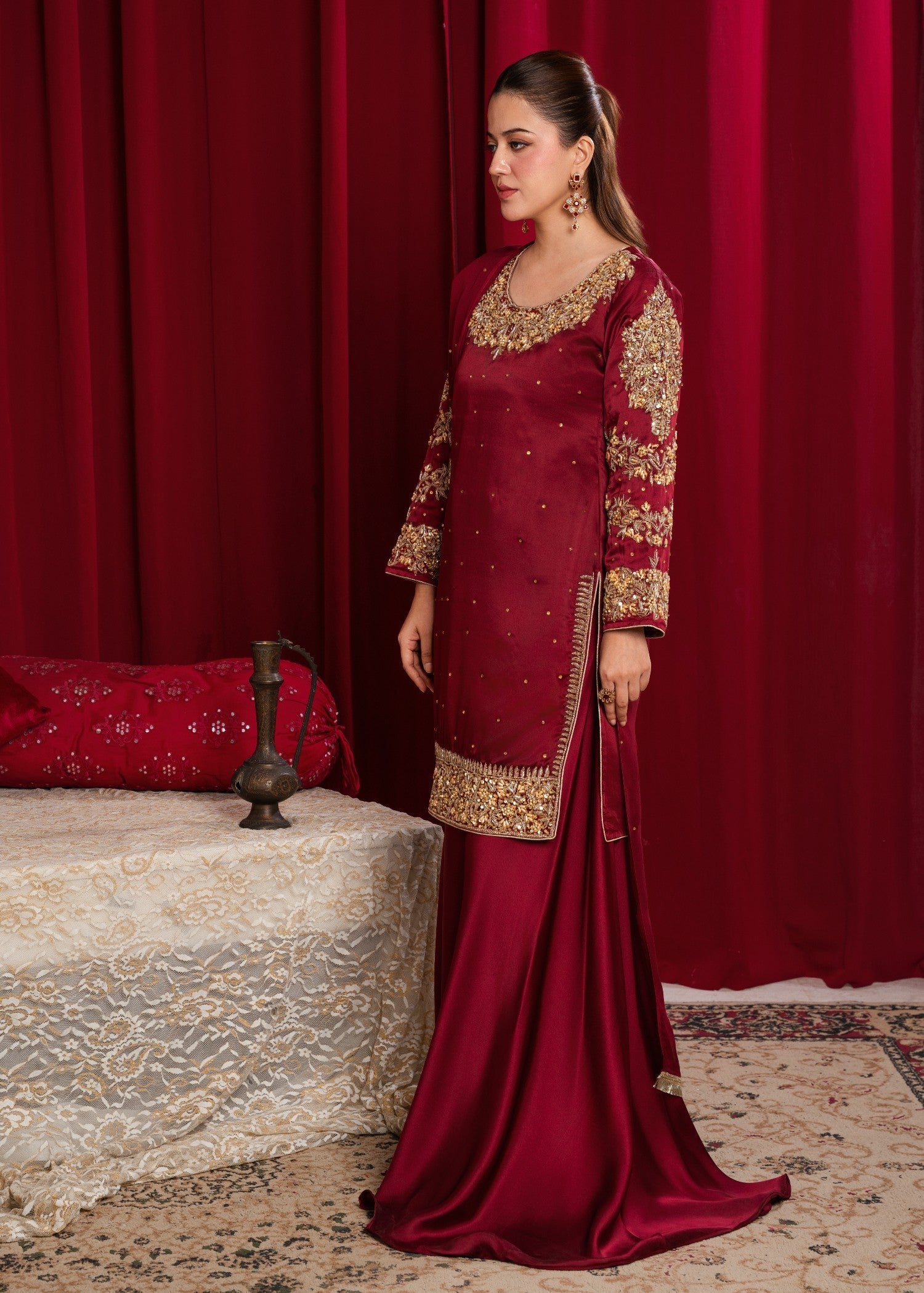 charmuse/shamooz Sharara in Maroon