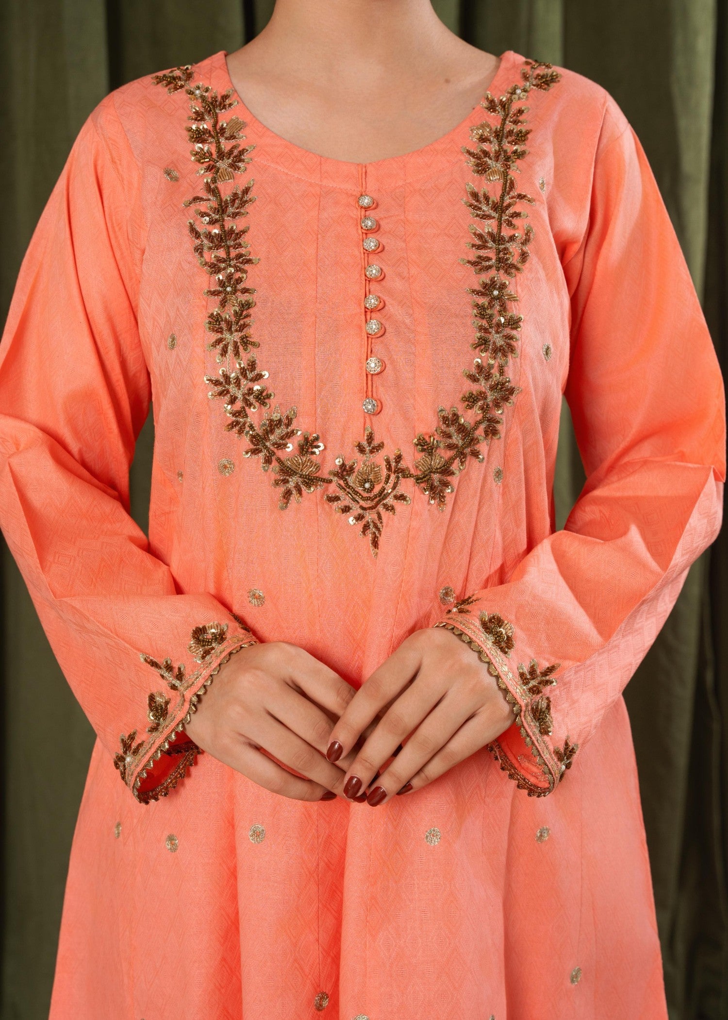 cotton Pishwas in Peach pink