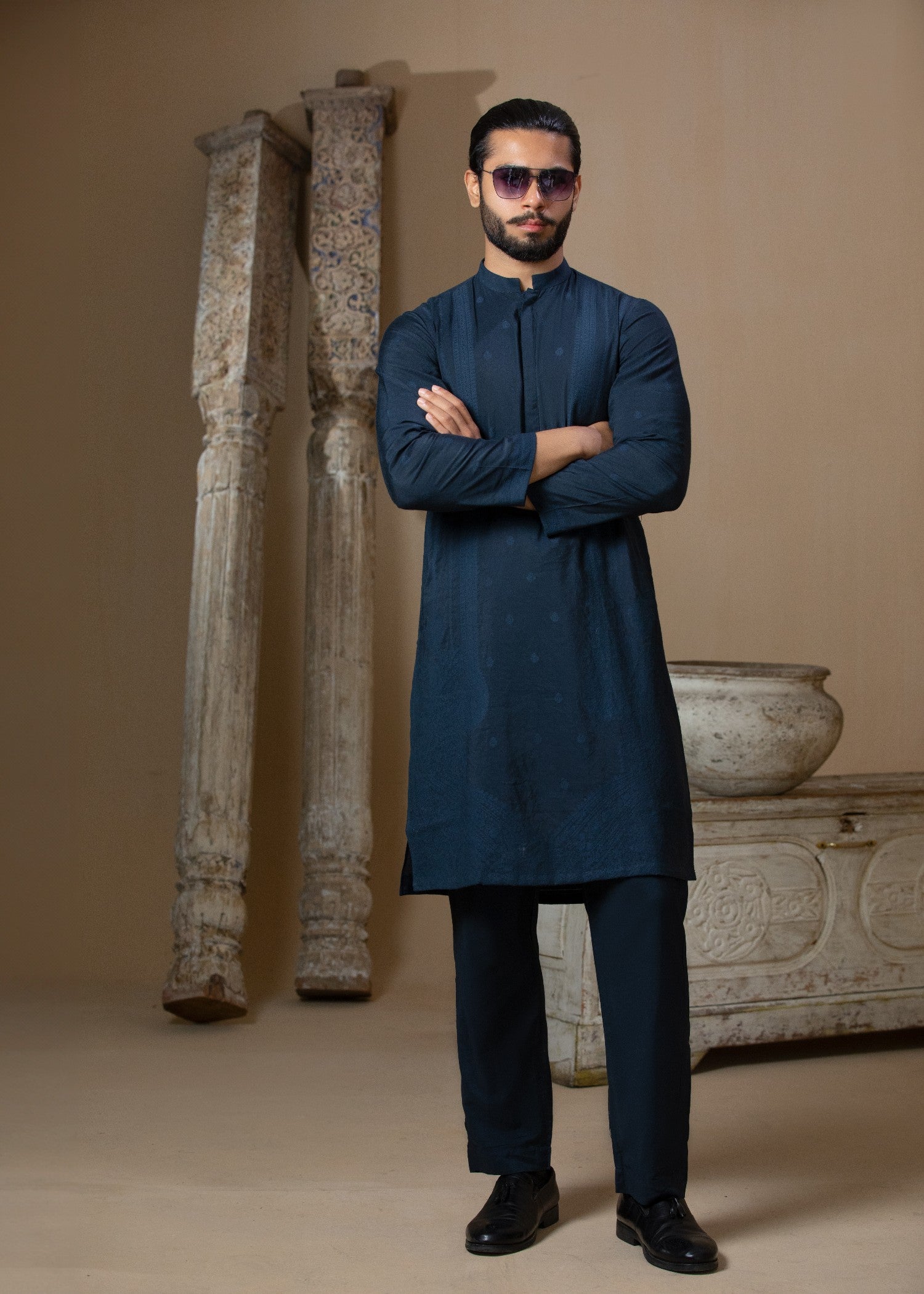 cotton silk Kurta Set in Midnight blue