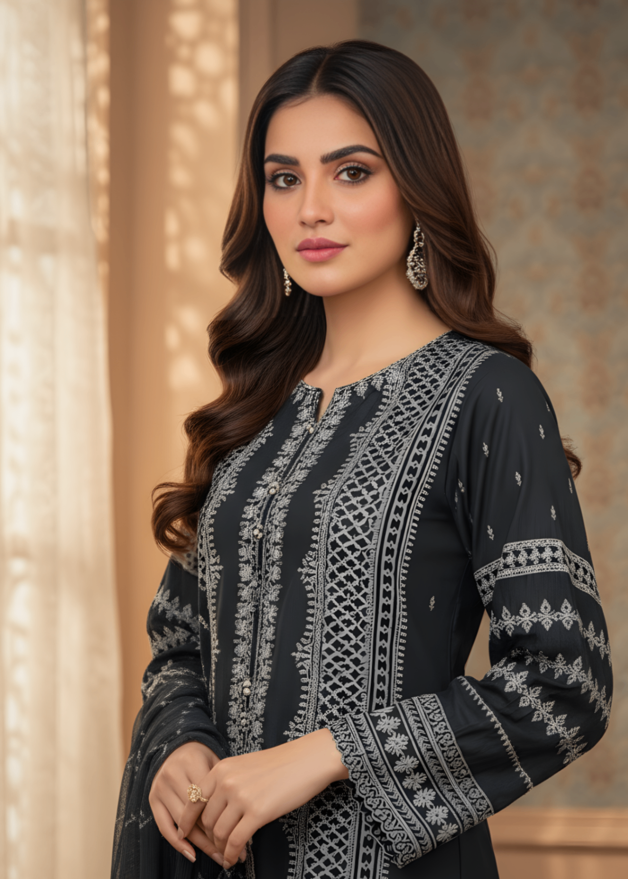 chiffon Kurta Set in Charcoal