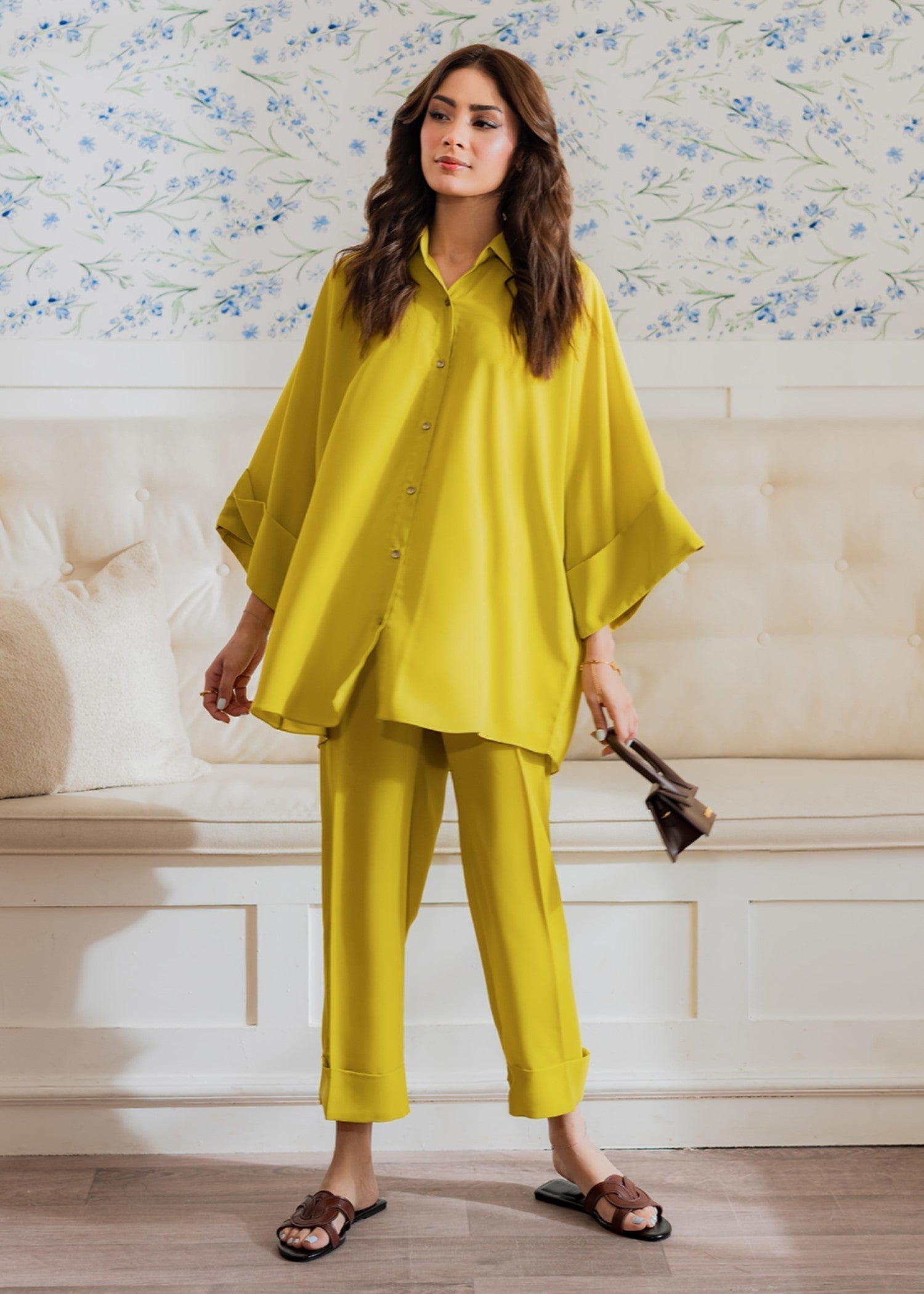 georgette Co Ord Sets in Yellow green