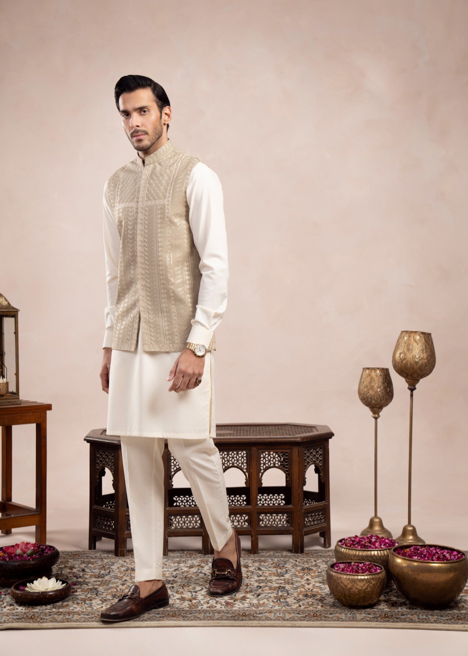 raw silk Waistcoat in Mint green