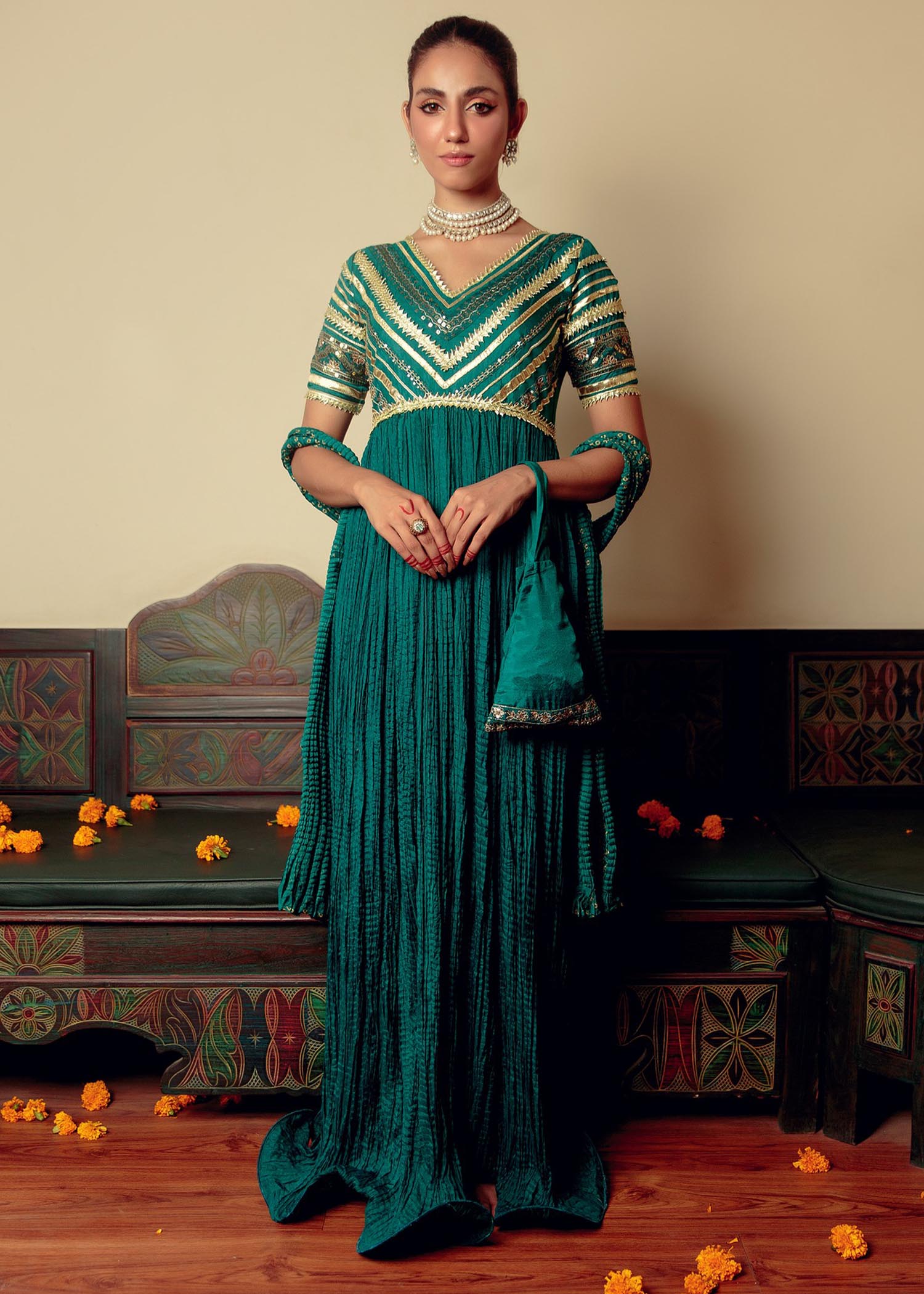 silk Pishwas in Green