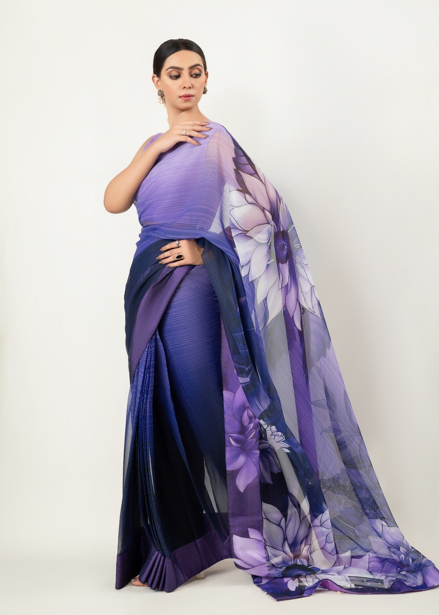 raw silk Saree in Purple rain