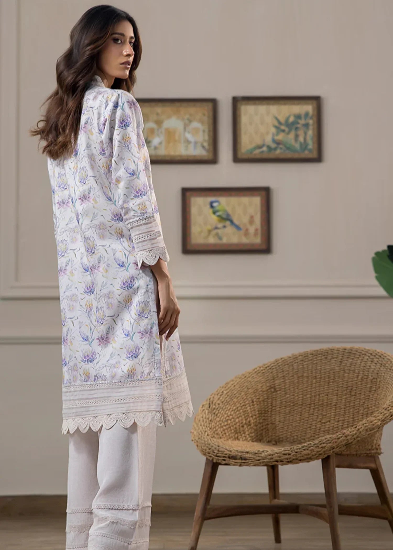 khaddi net Kurti in Ash grey
