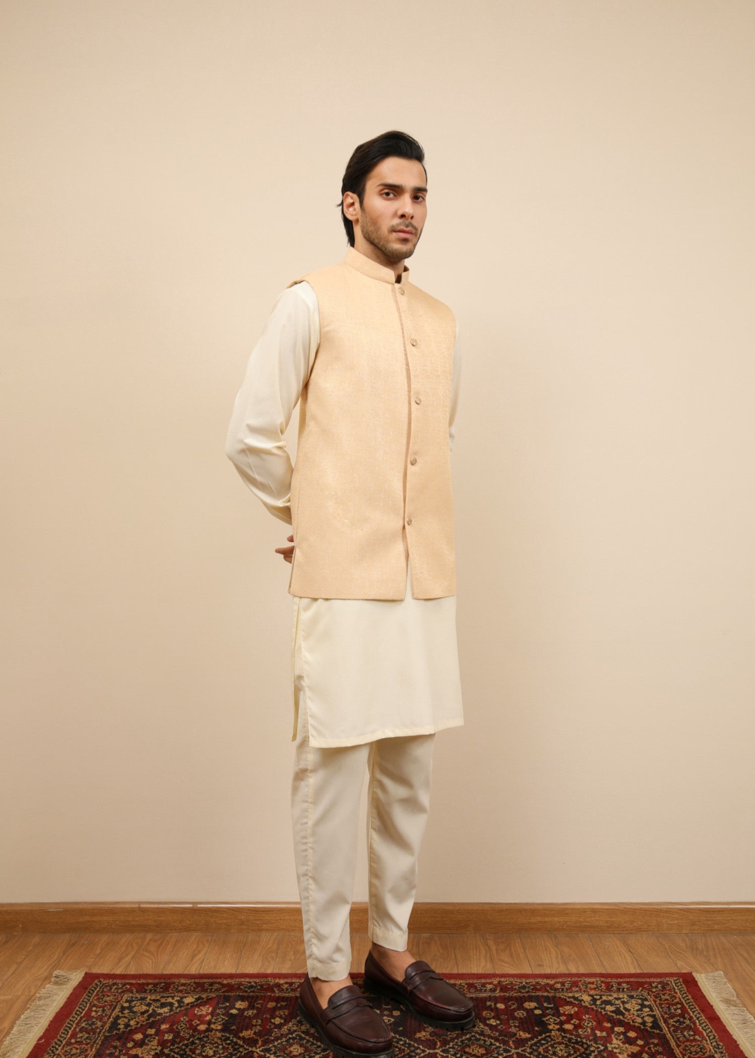 jamawar Waistcoat in Ivory