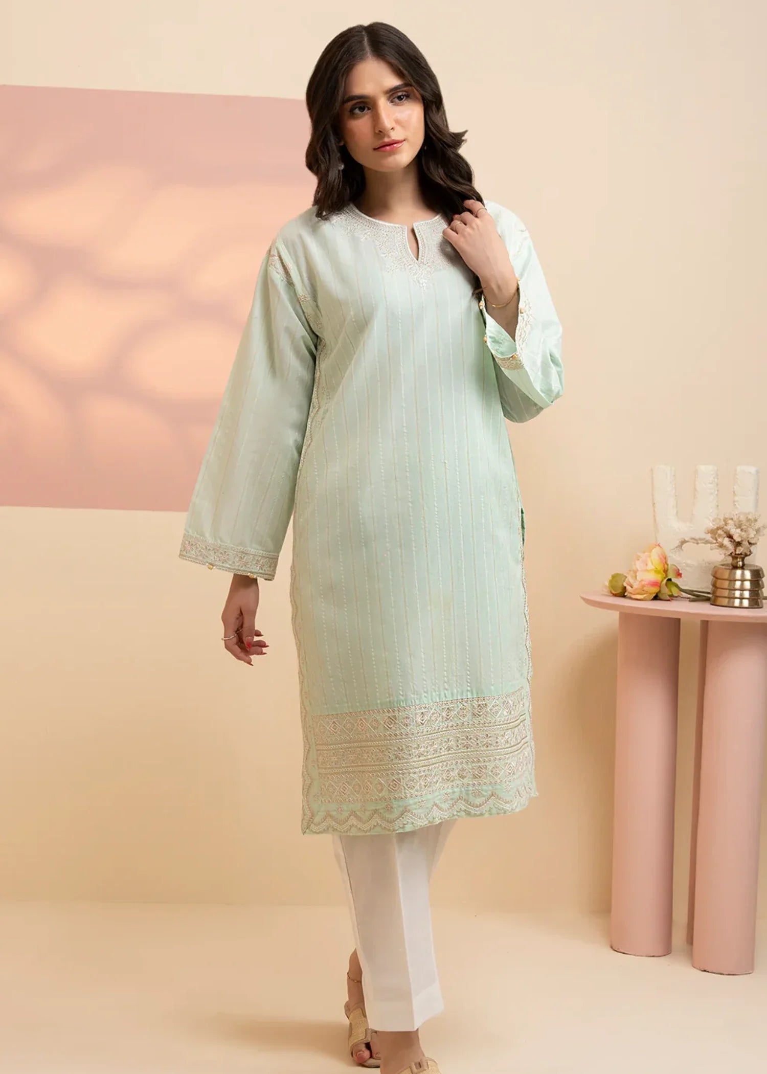 lawn Kurti in Mint green