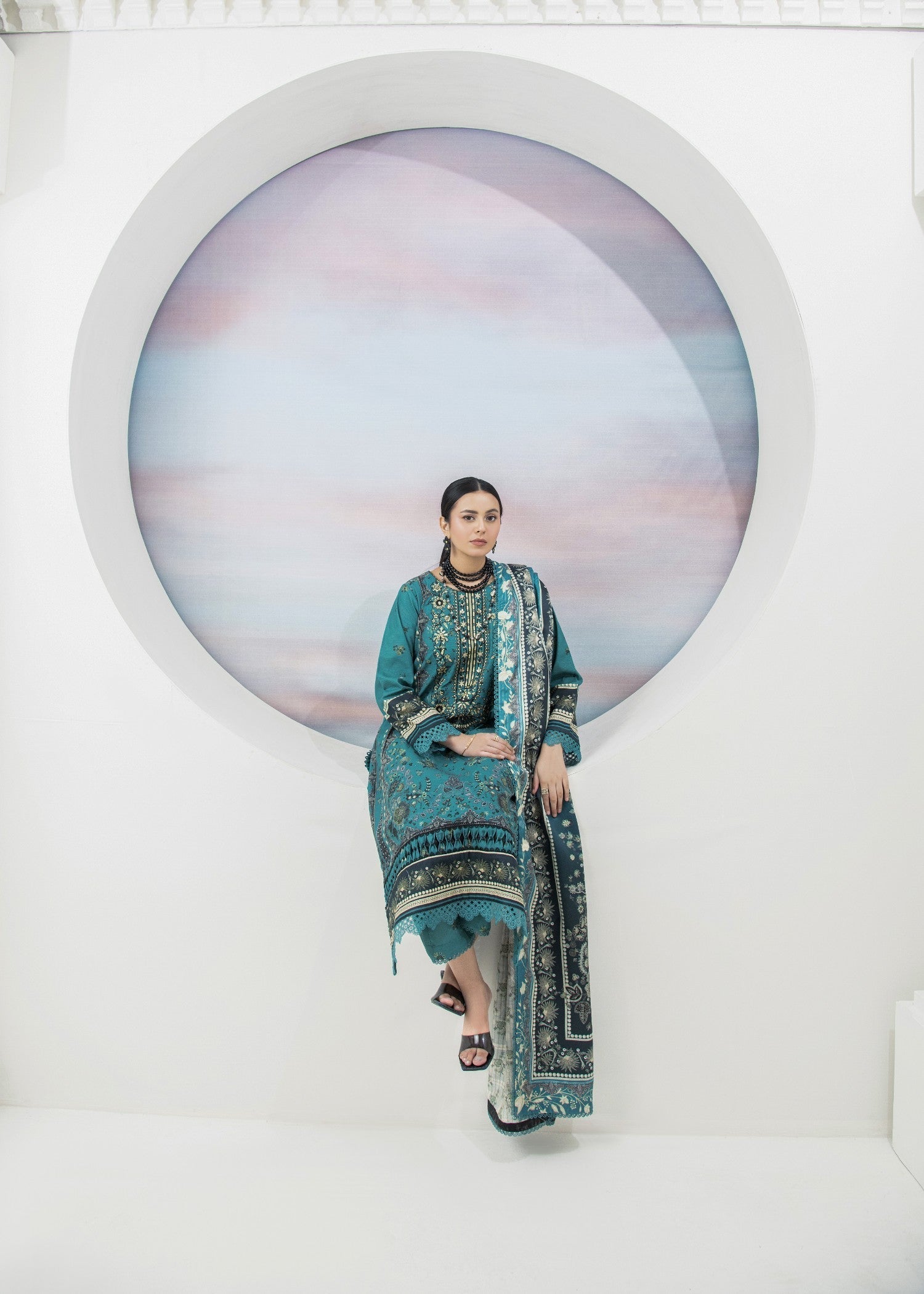 khaddar Kurta Set in Turquoise