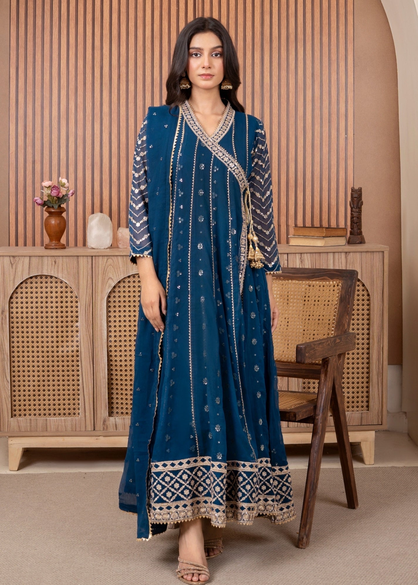 chiffon Angrakha in Blue