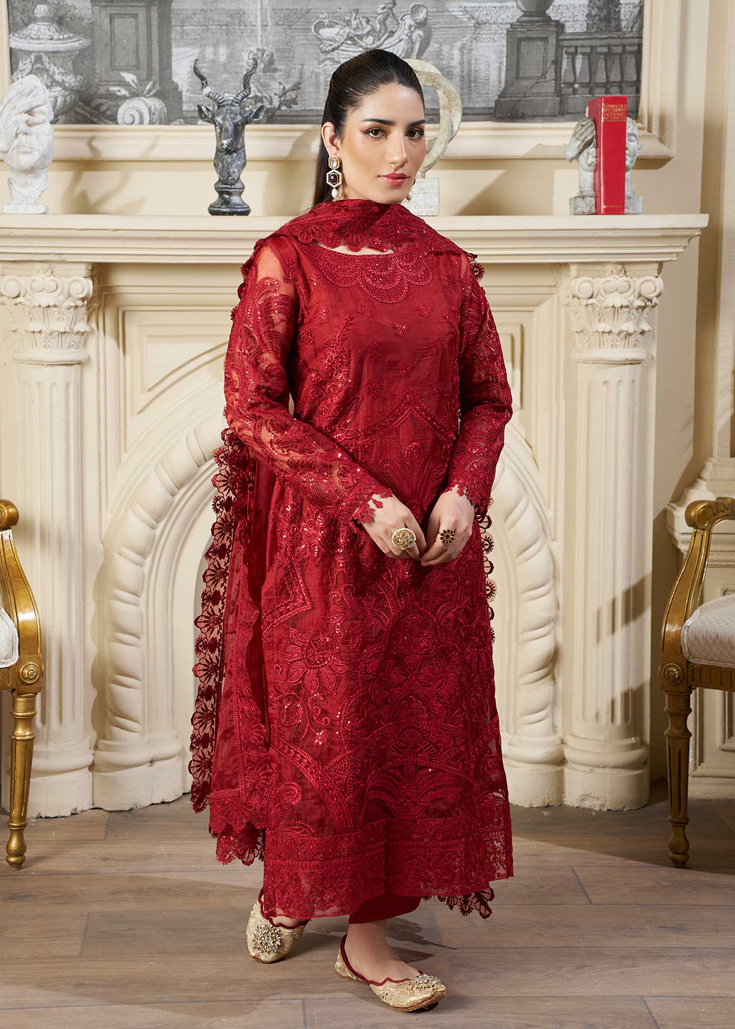 organza Kurta Set in Maroon