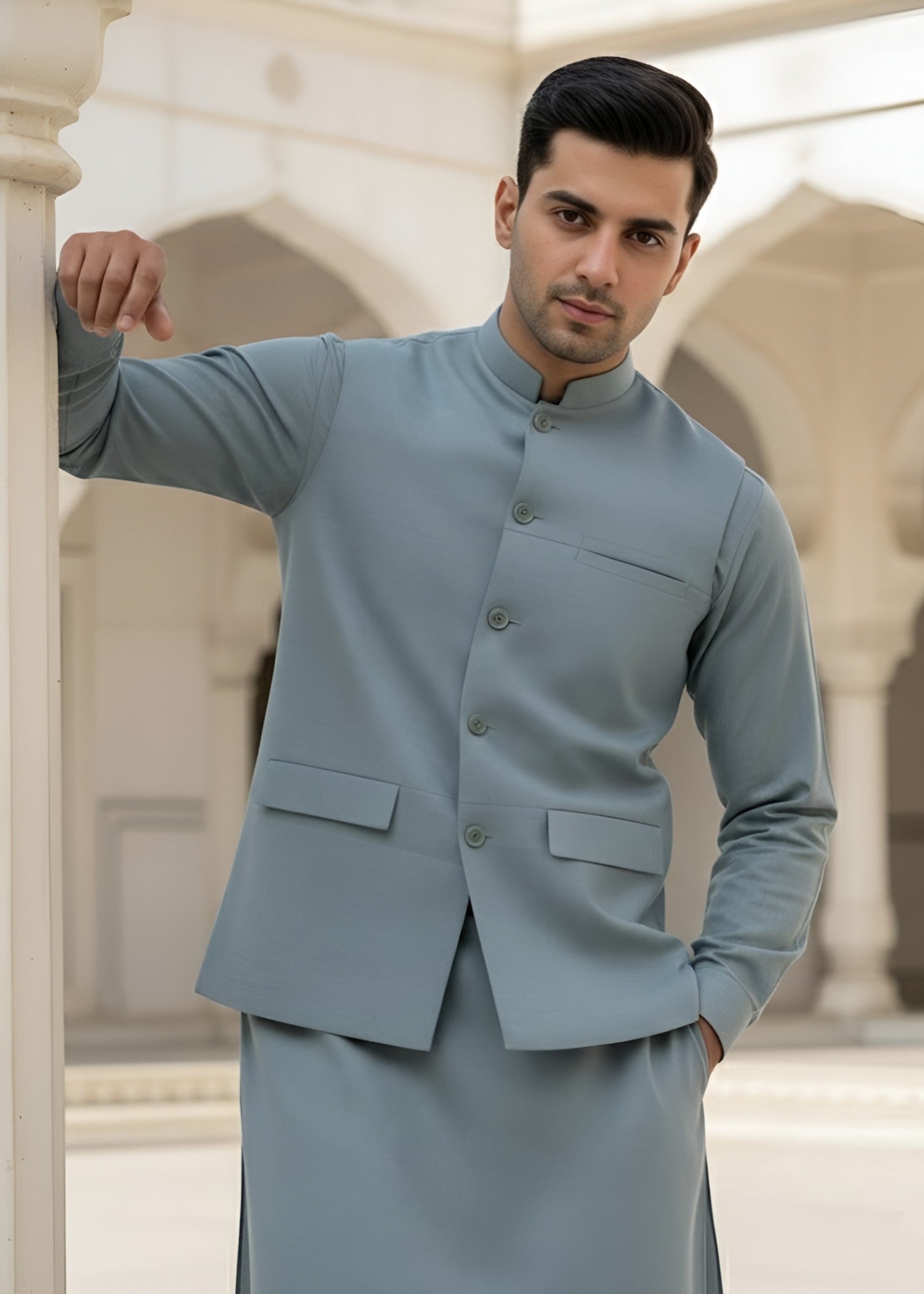 wash & wear Waistcoat in Pastel green