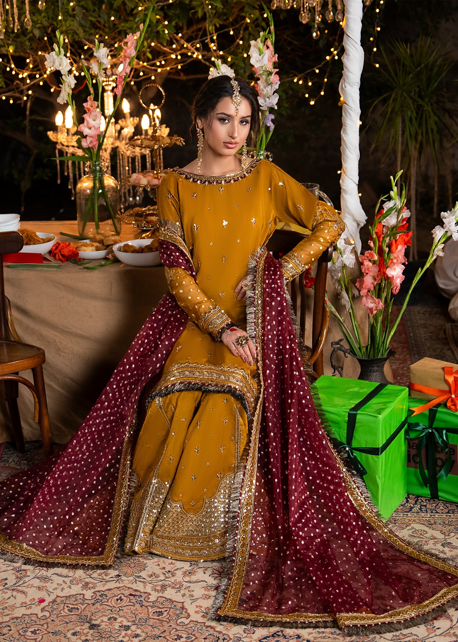 raw silk Sharara in Mustard