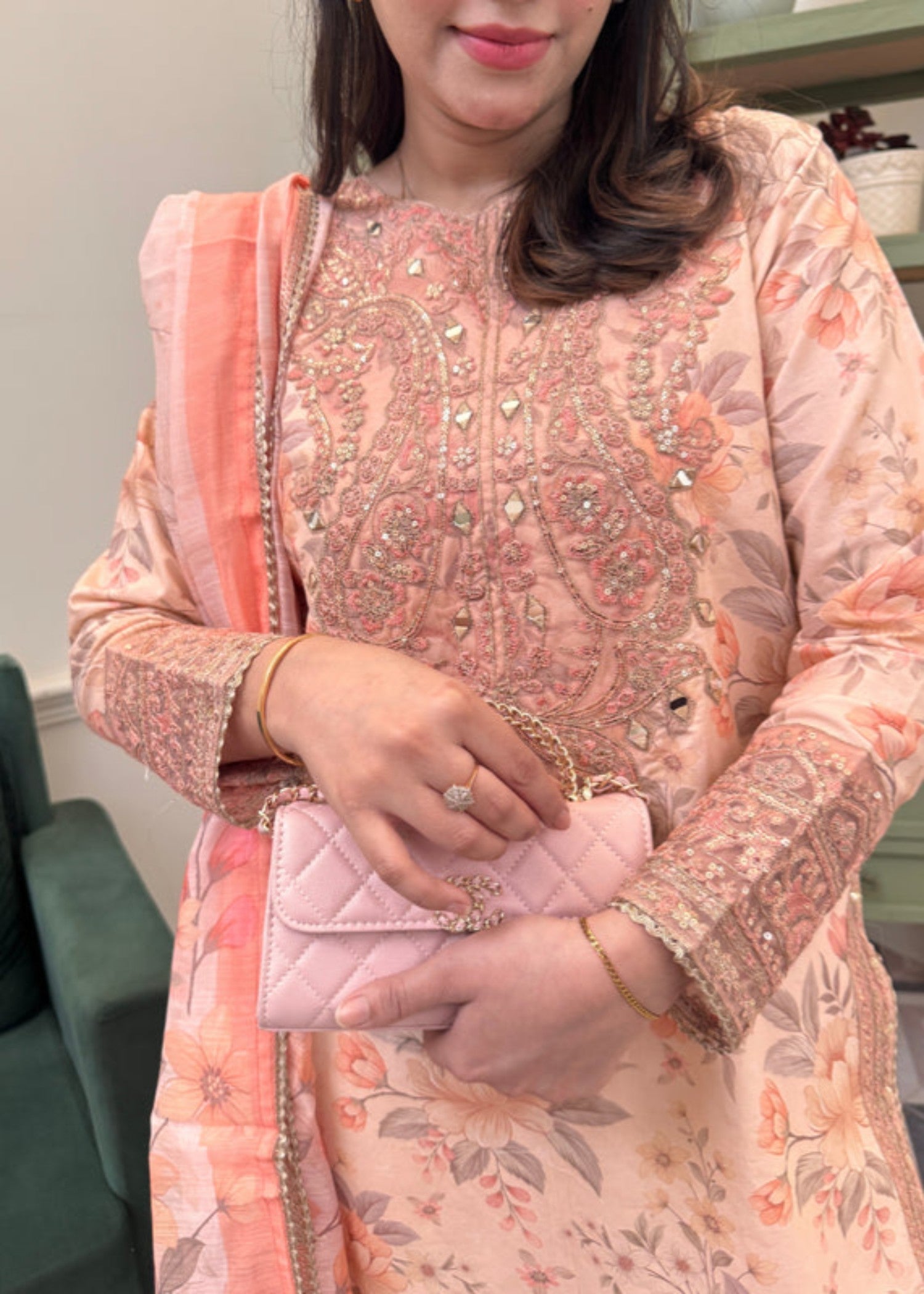 cotton dobby Kurta Set in Peach pink