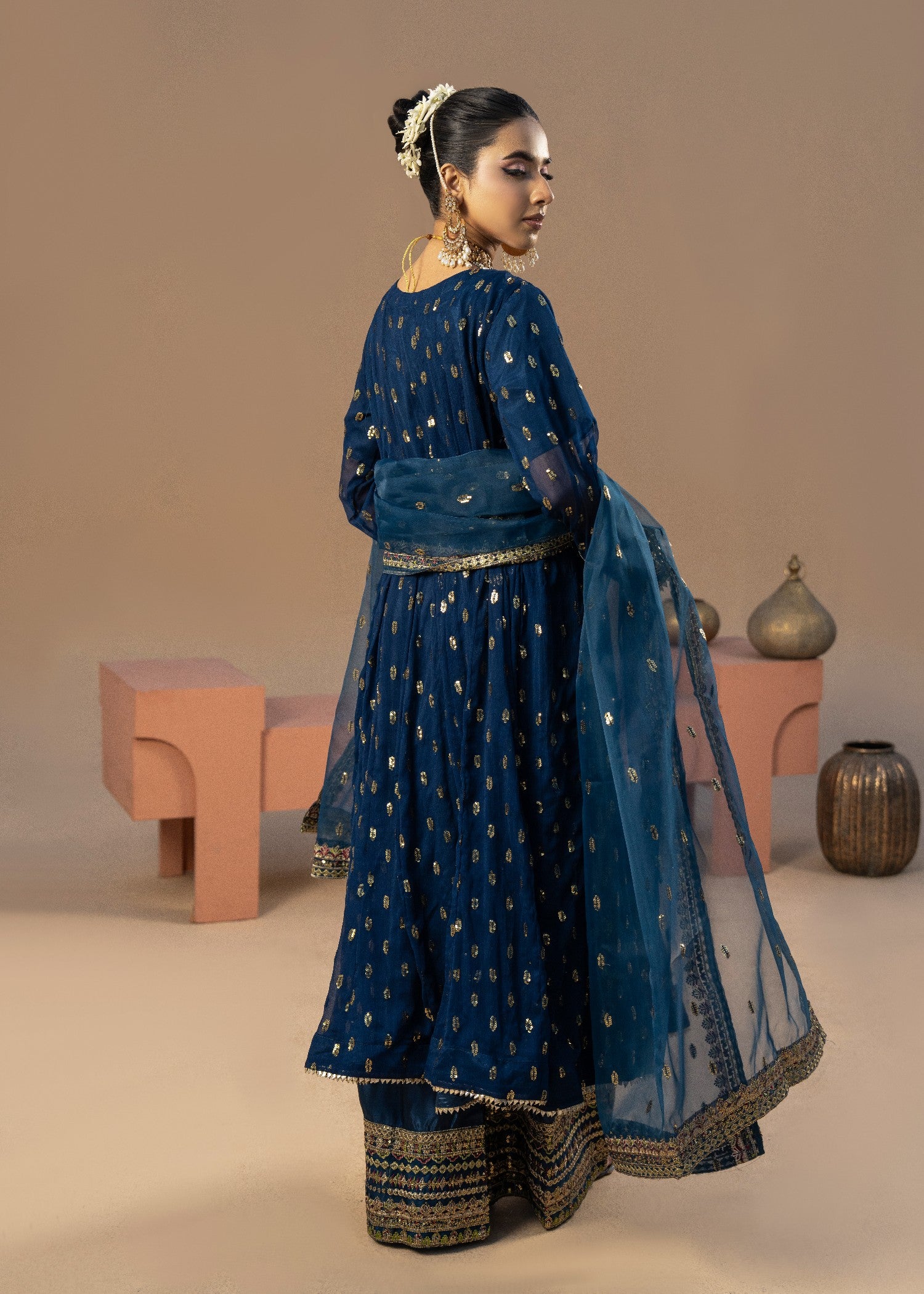 chiffon Anarkali in Blue jay